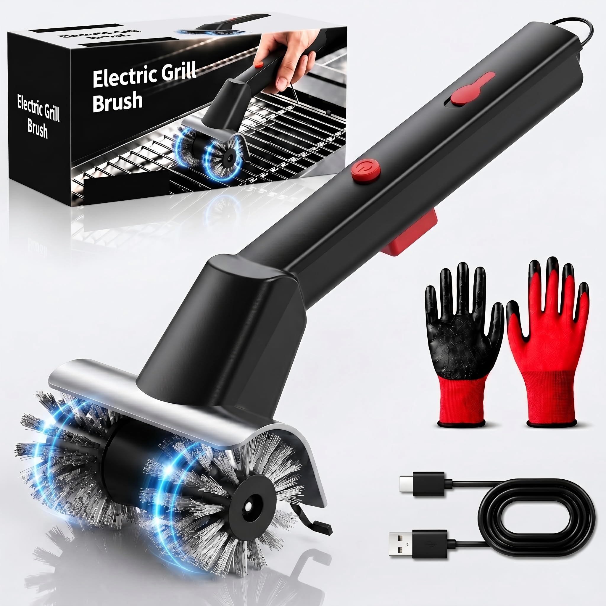 Brosse de barbecue électrique 2600 mAh avec pulvérisateur et 2 vitesses pour grille en acier