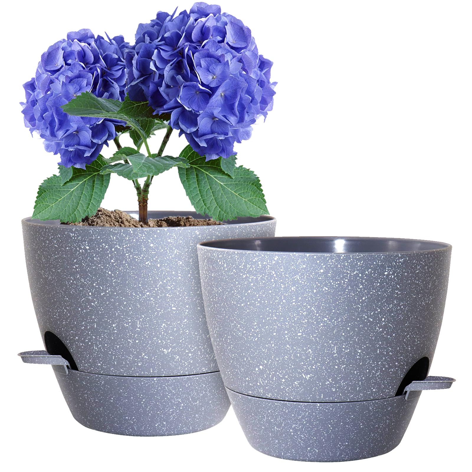 WSMKSZ 10 inch Self Watering Pots, Planter, Plant Pots with Mesh Drainage Holes for Indoor Outdoor House Plants and Garden, Set of 2 Plastic Flower
