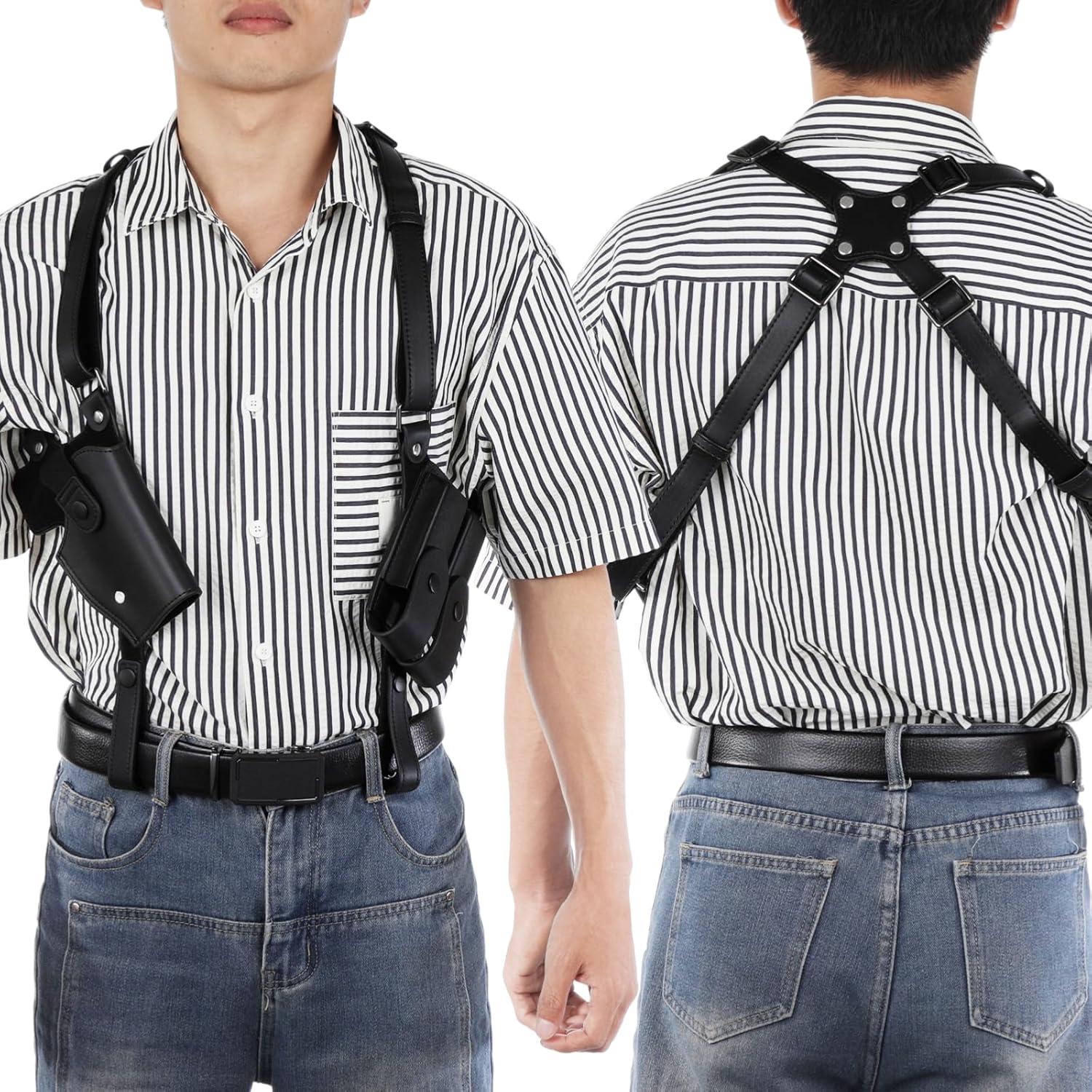 Adjustable Leather Shoulder Holster - Universal Concealed Holster with Magazine Pouch, Compatible with Glock 17 19 23, Full-Sized 1911, Sig Sauer P220 P320, Ruger P85, Beretta 92FS, Right Hand Use