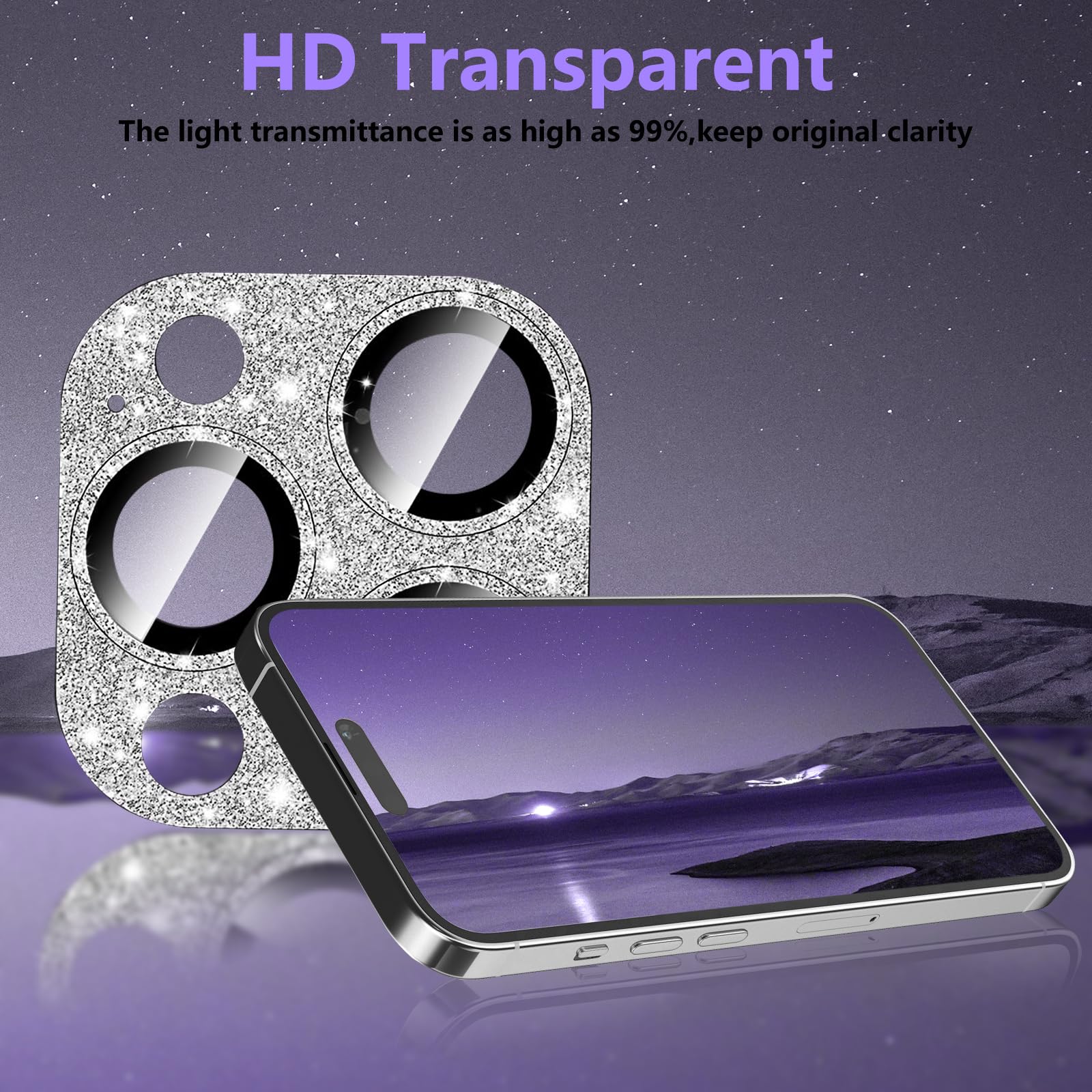 Protettore Obiettivo IPhone 16 Pro/Pro Max - Vetro Temperato 9H Con Glitter | Design Elegante - Foto 4