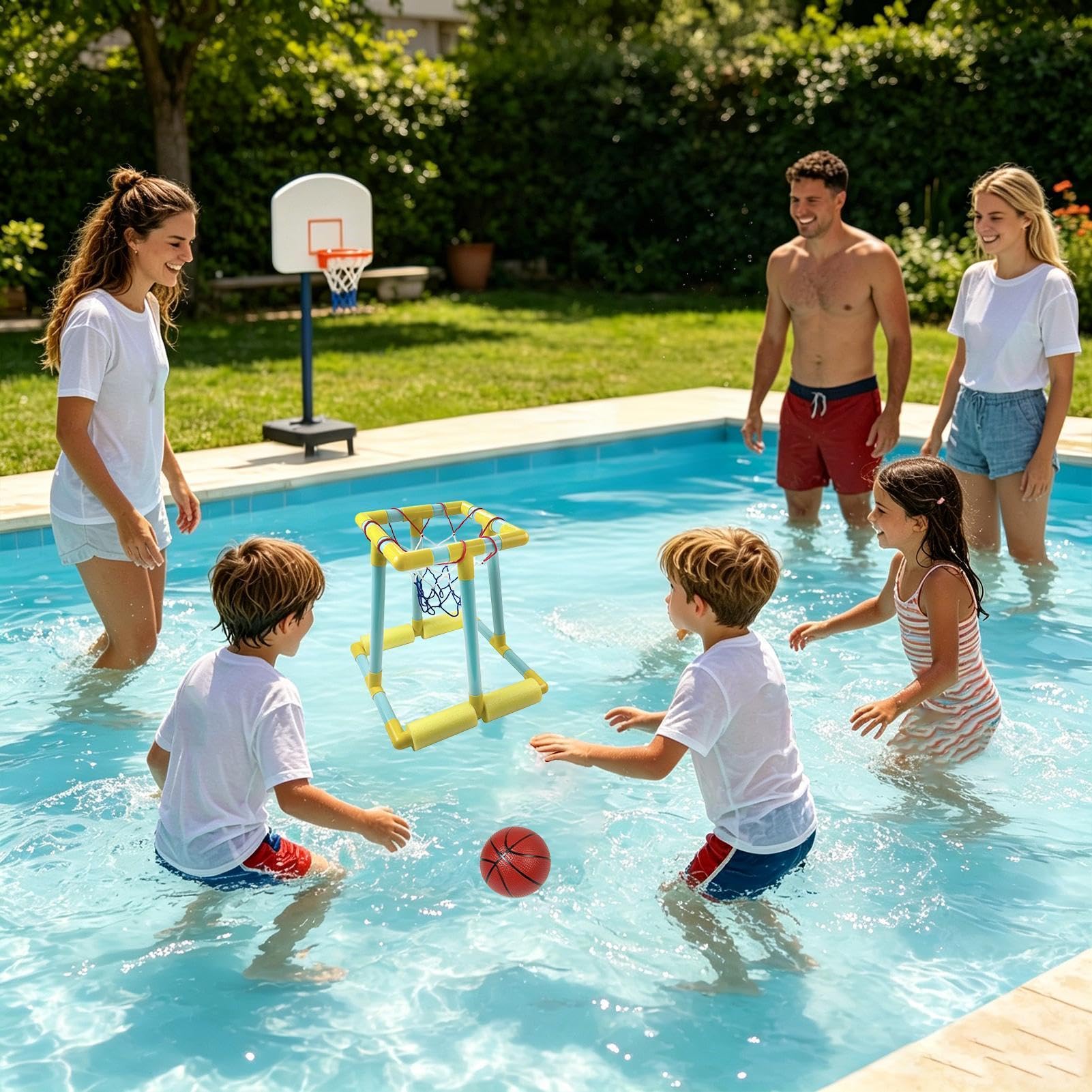 Pool-Basketballkorb, schwimmendes Pool-Spielzeug mit Basketball und Pumpe, Sommer-Freibad-Spiele für Kinder und Erwachsene, Familien-Party-Spiele, Spielzeug