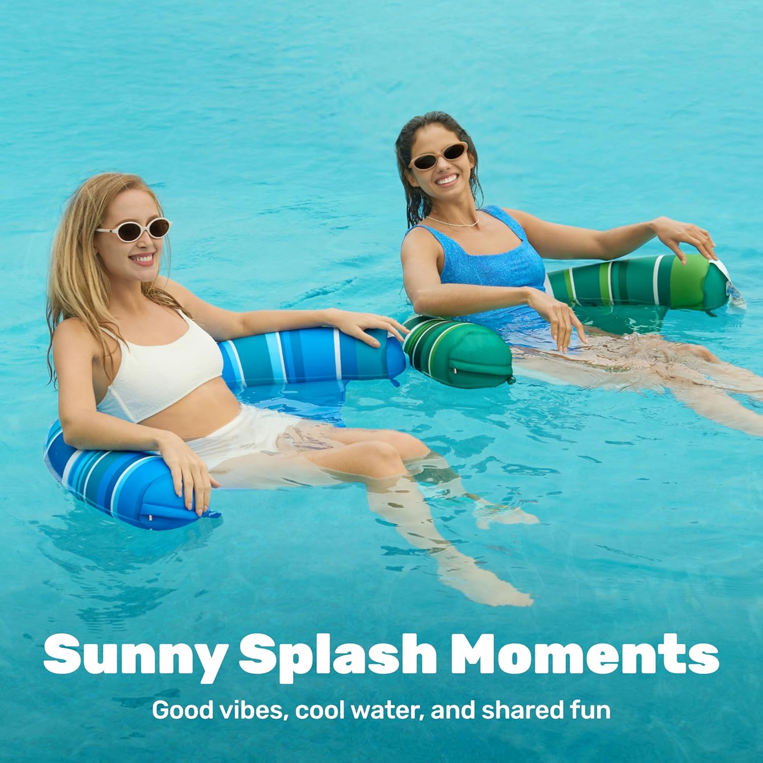 Sloosh Inflatable Pool Floats Chairs Adults, 2 Packs Floating Noodle Chair with Stripes Design Soft Fabric Covered with Sling for Swimming Pool Water Chair Pool Lounger Party Floaties