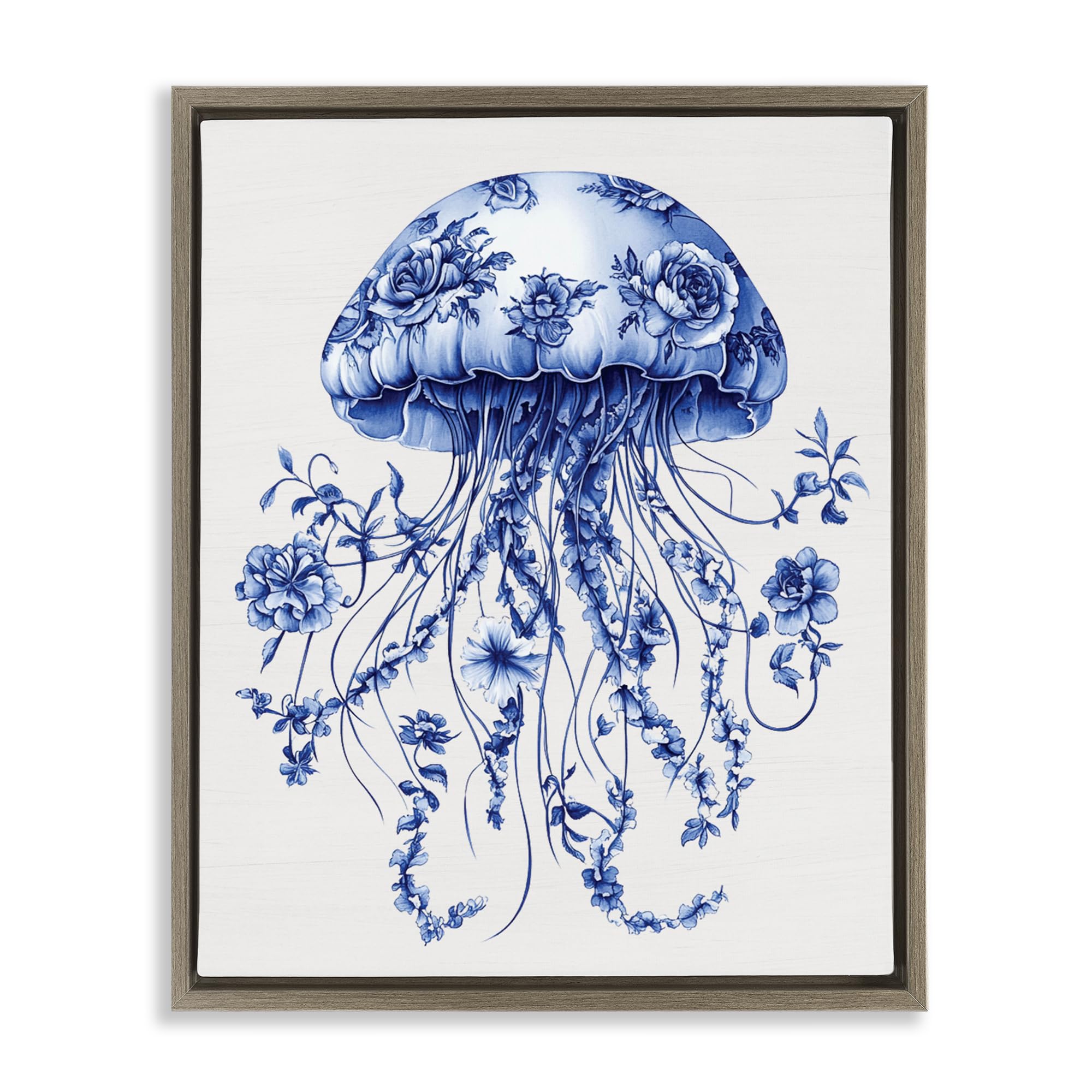 'Funky Vintage Toile Jellyfish'| Floating Frame Canvas Art