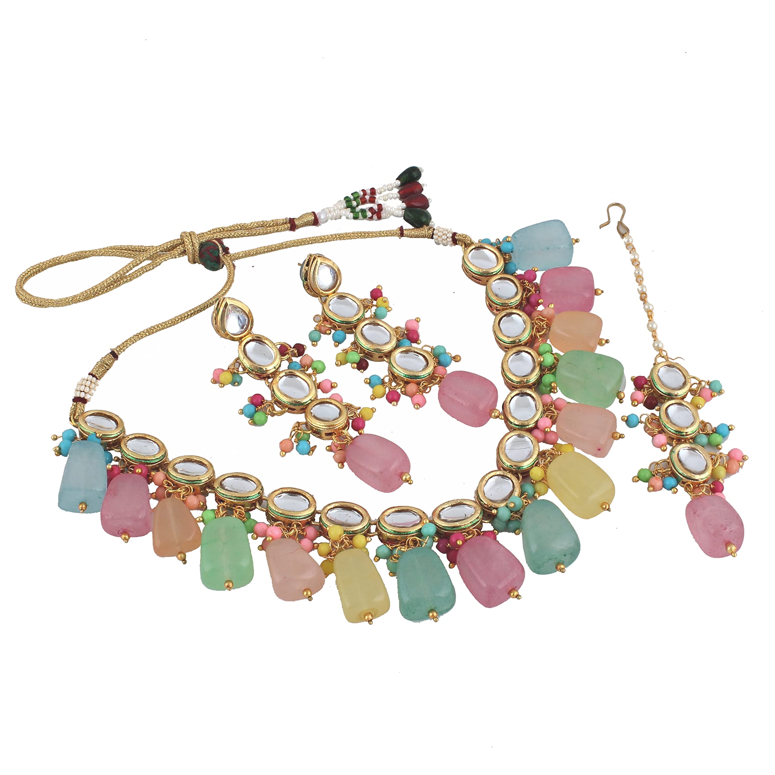 LUCKY JEWELLERY Back Meenakari 18k Gold Plated Multicolor Tika Earring Combo Jewellery Set Uncut Kundan Big Faux Kundan Dibbi Kundan Choker Necklace Set for Girls & Women (B0BFHTR7GQ) Amazon Price History, Amazon Price Tracker