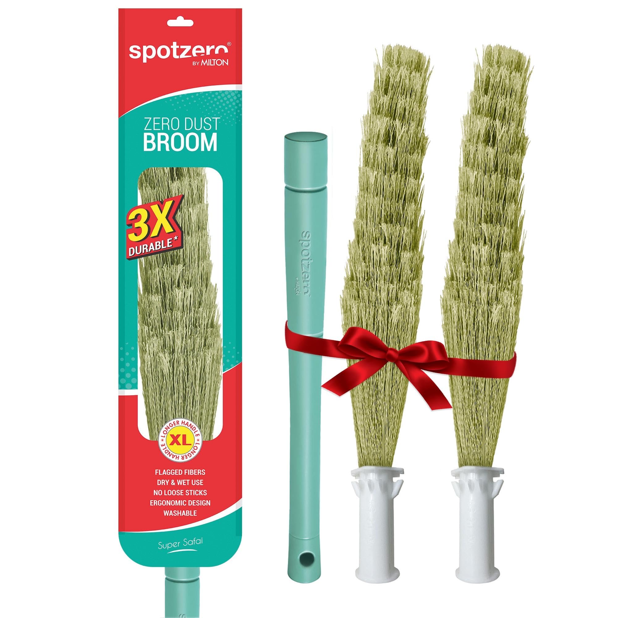 Spotzero By Milton Floor Cleaning Zero Dust Broom XL with one Refill Free| XL, Aqua Green | Home Cleaning | Jhadu