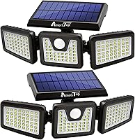 Vista 1 de AmeriTop Luces solares para exteriores, de 800 lúmenes, inalámbricas, con sensor de movimiento solar LED, 3 cabezas ajustables, iluminación