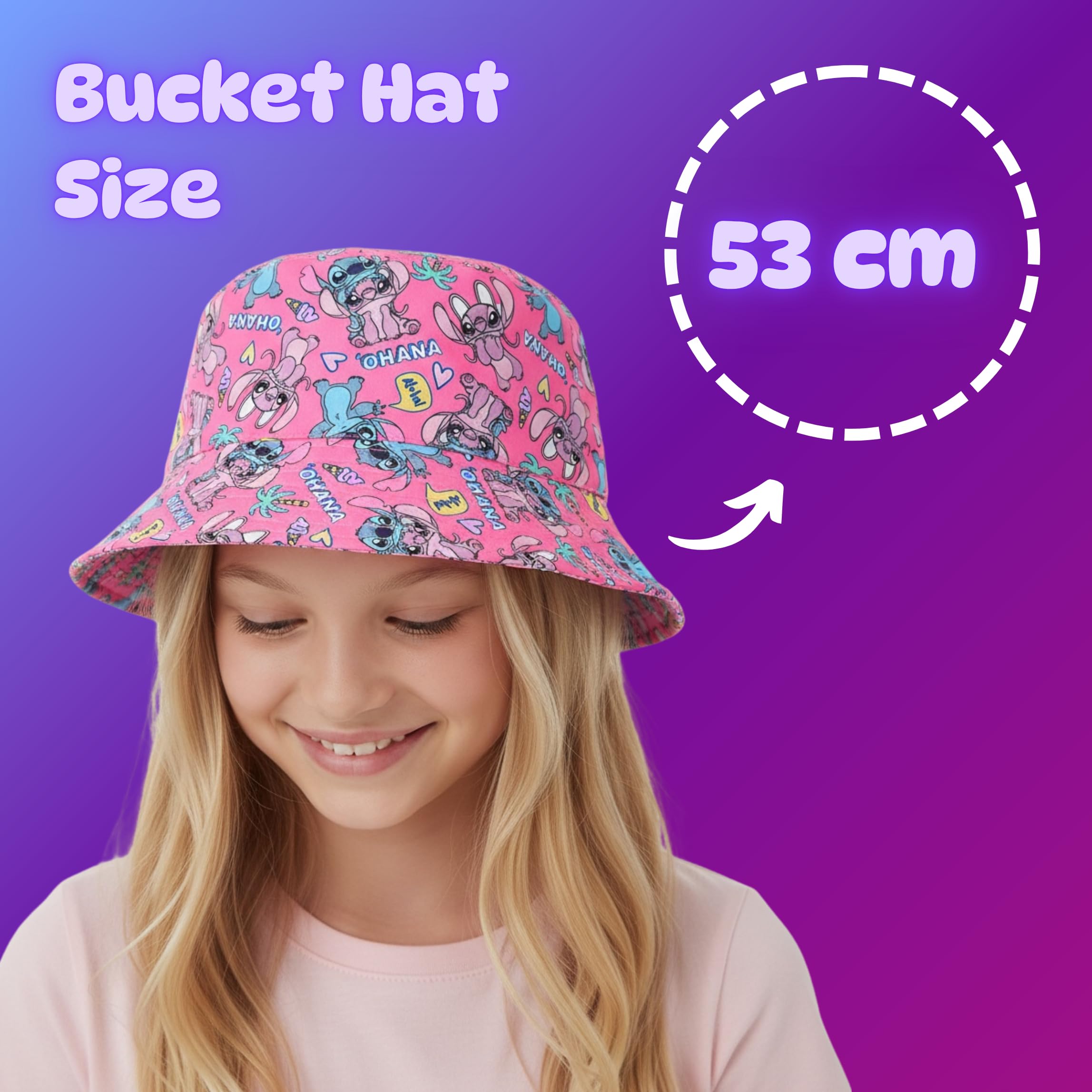 Disney Stitch Gorro para Niñas, Diseño Ohana Stitch y Angel Gorra de Pescador, Gorra de Verano Infantil Regalo para Niñas