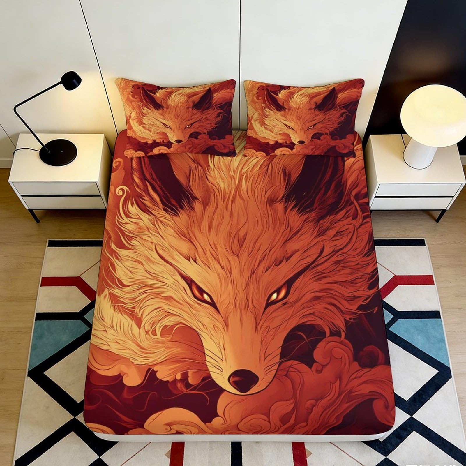 Pnayamiorkfel Style-1 3D Printed Fiery Fox Fitted Sheet Microfiber Anti-Slip Mattress Cover Orange Bedroom Decor Dustproof Easy Care 90X200x25cm
