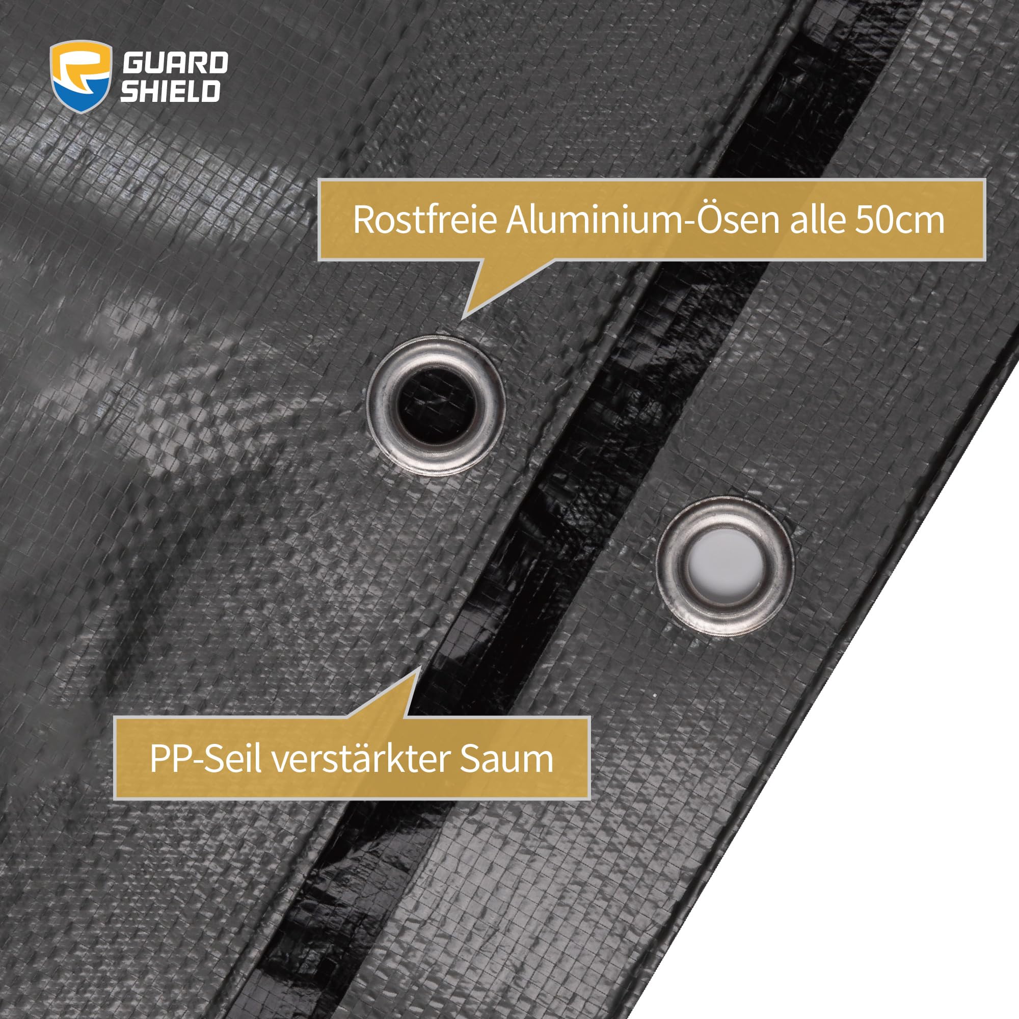 GUARD SHIELD Telone di copertura con occhielli, impermeabile, 4 m x 5 m, grigio, argento/nero, multifunzione, in poliestere, 120 g/㎡, telo protettivo, multiuso, resistente agli strappi, stabilizzato