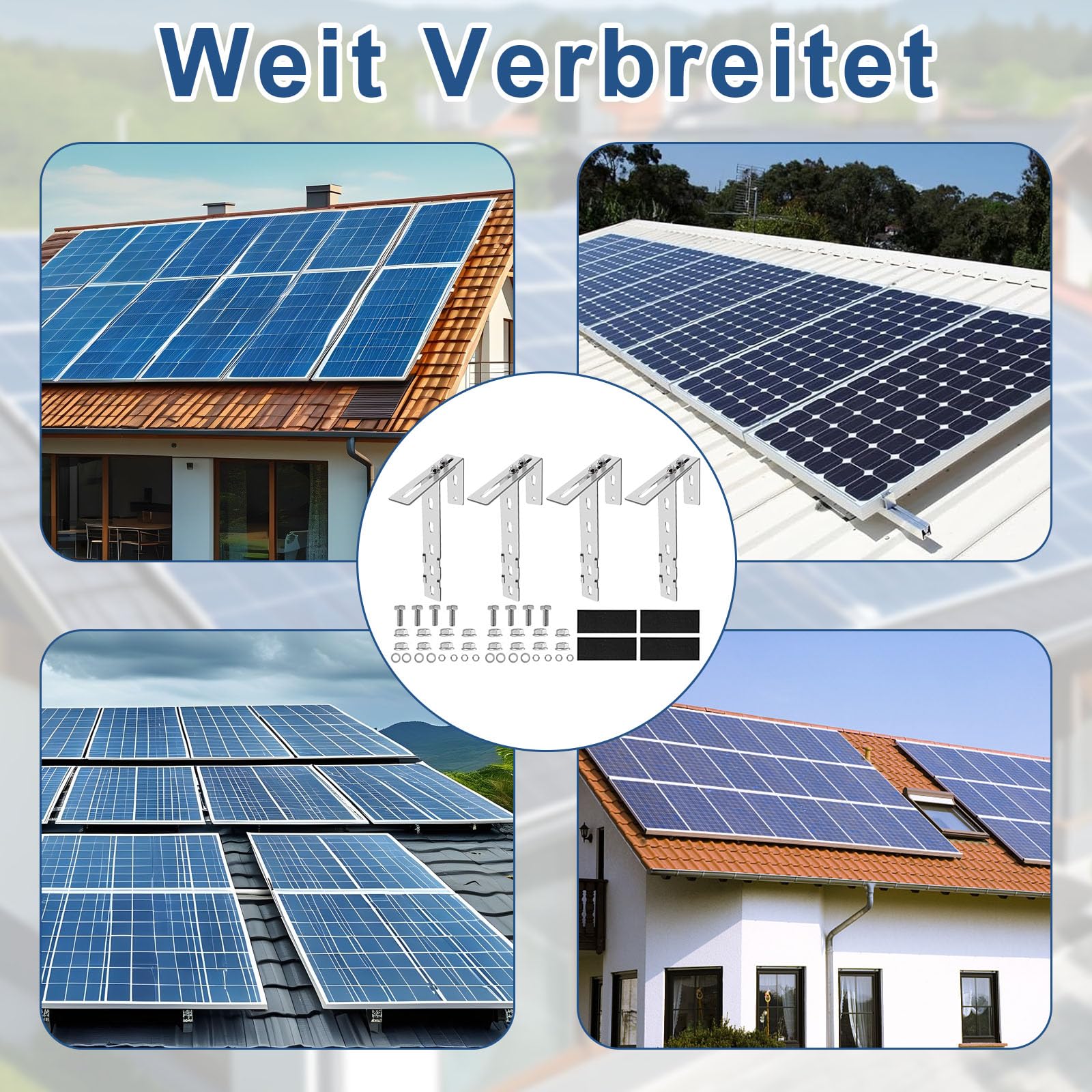 4 Stück Solar Balkonkraftwerk Halterung Balkon Haken Set, Verstellbare Balkonhalterung für Solarmodule, Solarpanel Halterung Kein Bohren Erforderlich für Solarmodul Runde Eckig Balkongelände