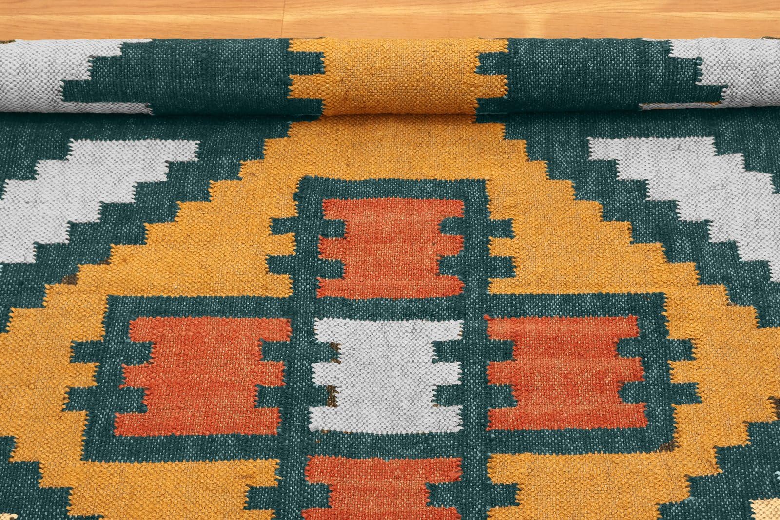 Kwadratowy geometryczny dywan Kilim 8 x 8 cm - żółty musztardowy i zielony geometryczny wełniany dywan jutowy ręcznie tkany płaski wełniany dywan jutowy do wewnątrz/na zewnątrz sypialni