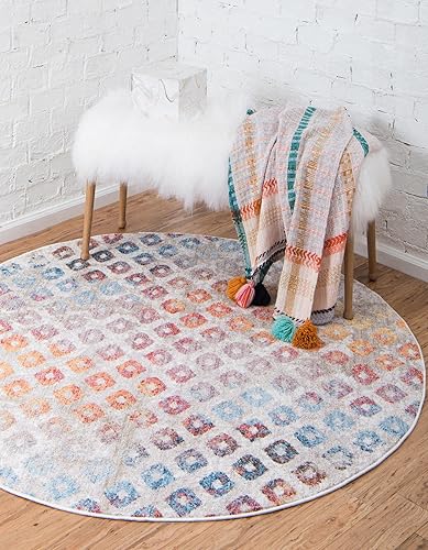 Unique Loom Rainbow Collection - Alfombra redonda geométrica abstracta moderna con acuarelas (3 pies 3 pulgadas x 3 pies 3 pulgadas)