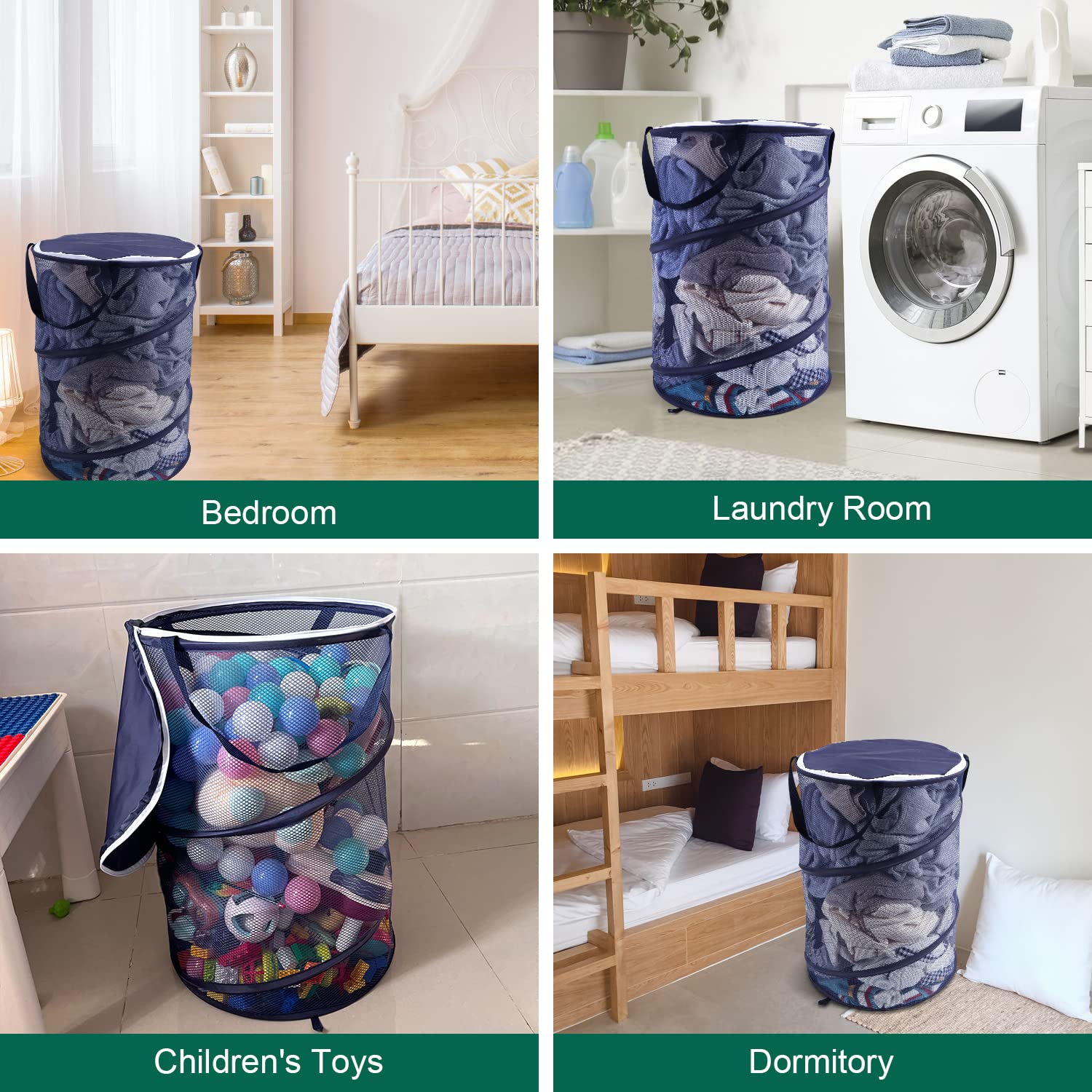 2 Pack Pop-Up Laundry Baskets - Collapsible Mesh Hampers With Handles (Folds Flat For Dorms/Travel)