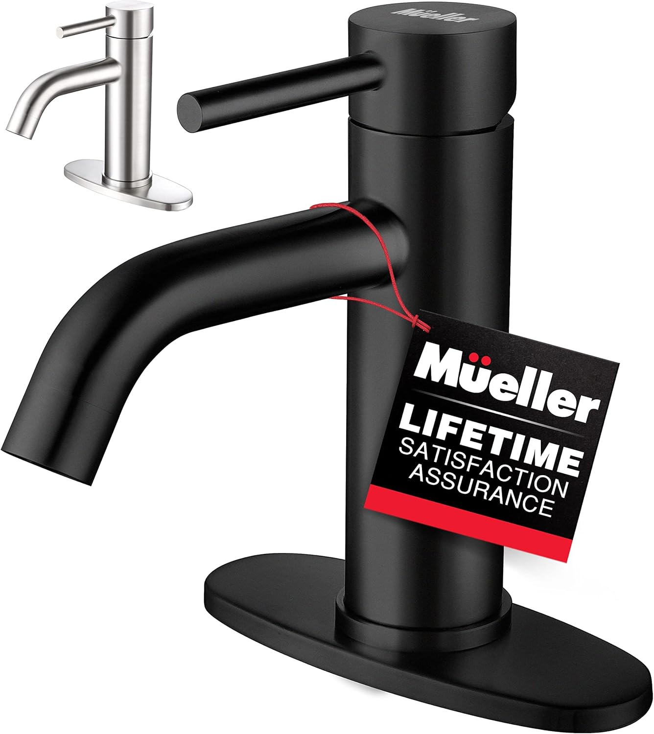 Mueller Premium SingleHole Bathroom Sink Faucet, SingleHandle, Drain
