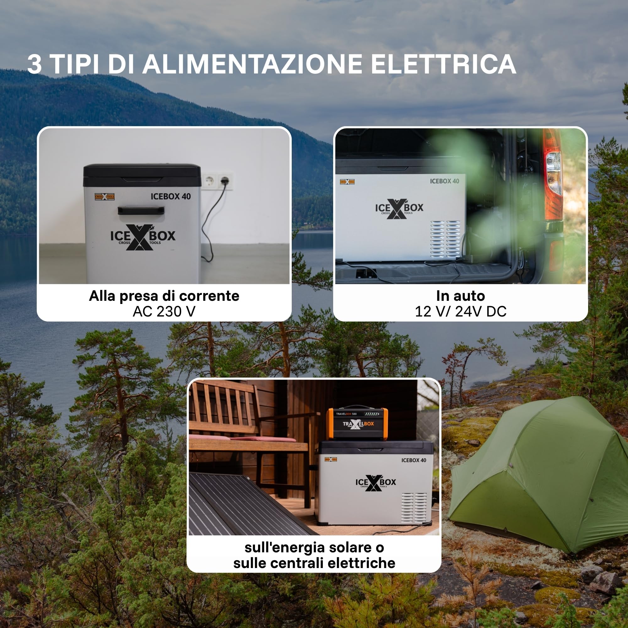 CROSS TOOLS Frigorifero portatile elettrico con compressore 37L -20°C, campeggio e auto, congelatore portatile, frigorifero con app, 230V/12V/24V, 65x37,5x42,7cm, ICEBOX 40