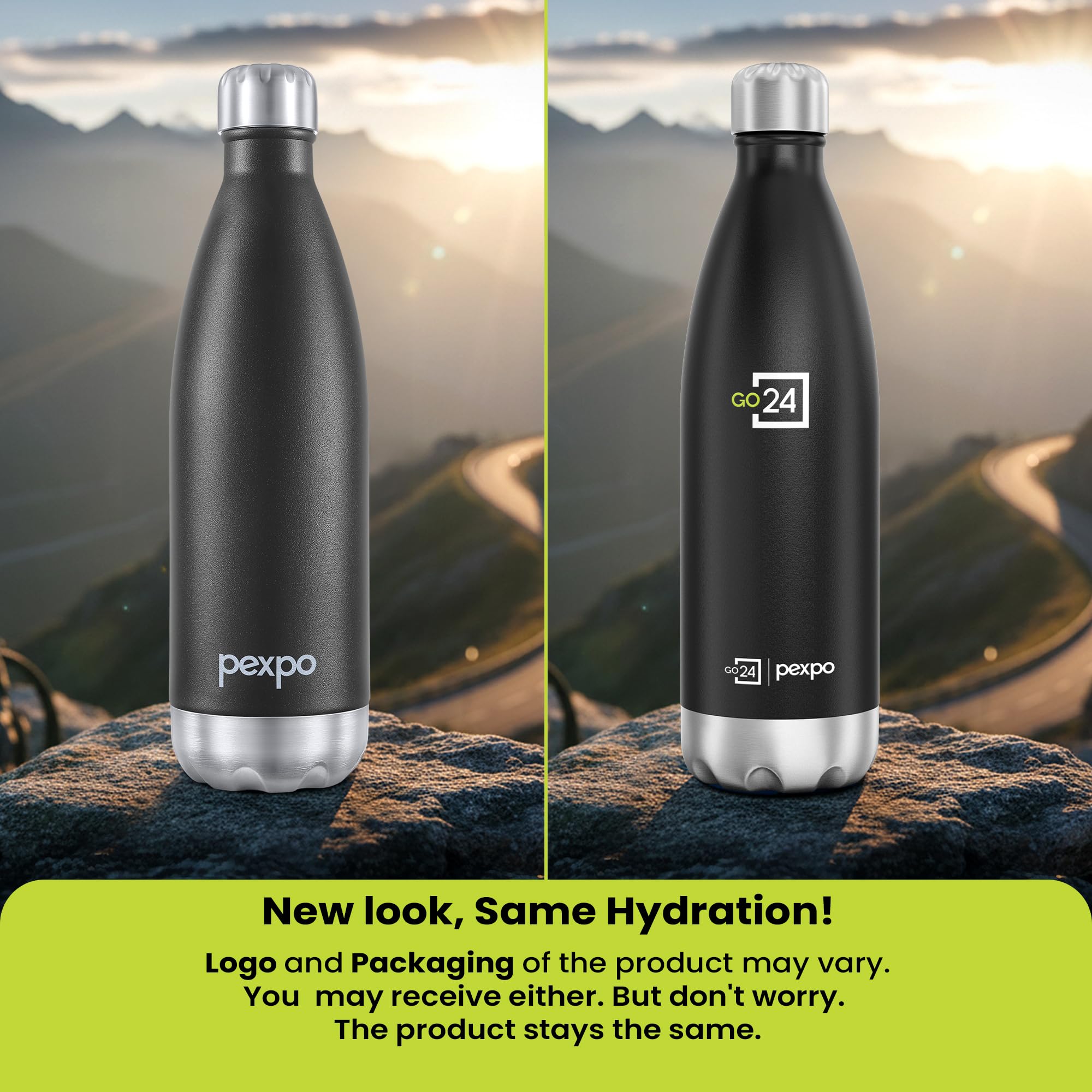 Go24 pexpo Stainless Steel Water Bottle Electro Knight Black 980ml