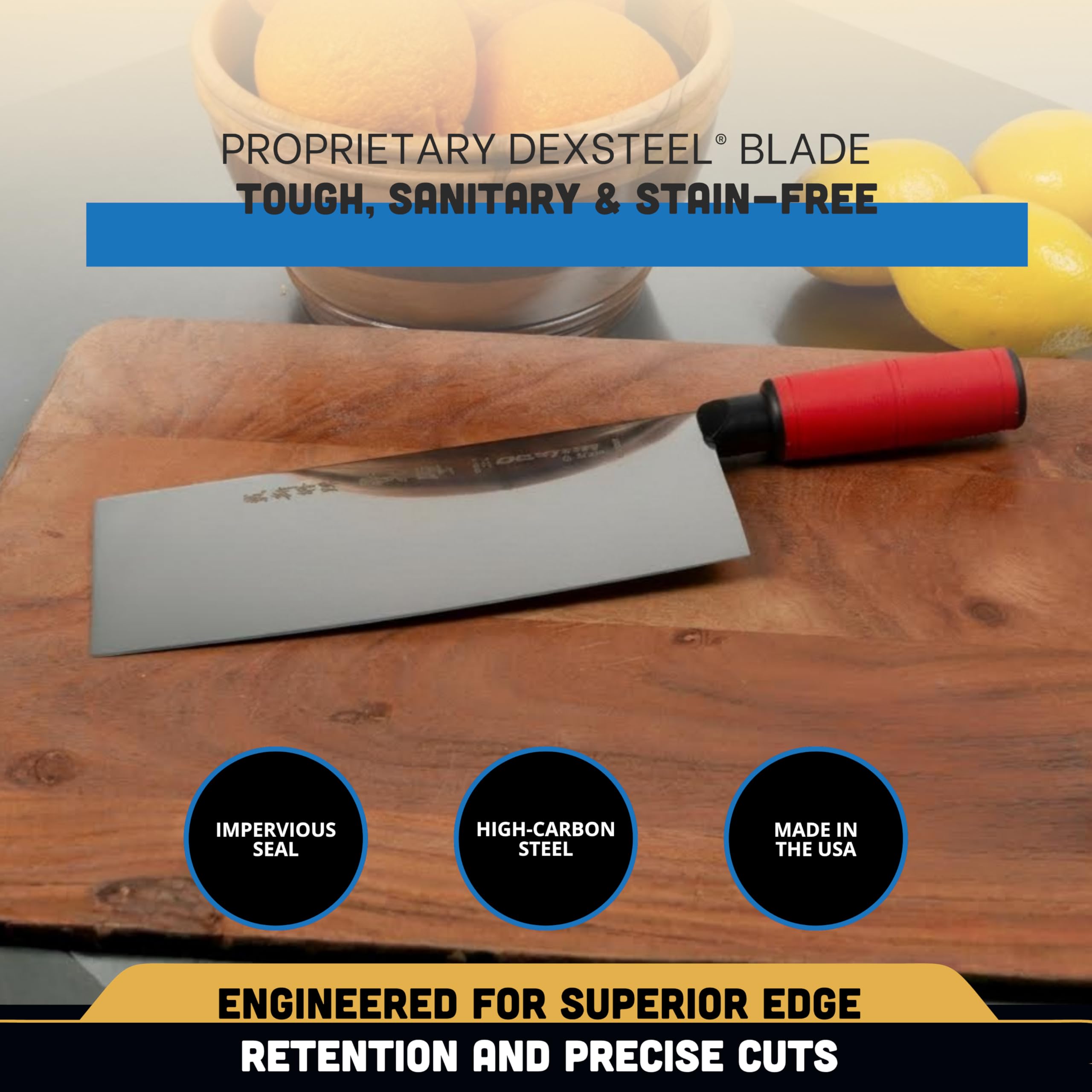 Dexter-Russell 8" x 3¼" Chinese Chef's Knife | SG5888 | High-Carbon Steel Blade | Ergonomic Red SOFGRIP Handle | Stain-Resistant, Slip-Resistant | Professional Quality | Made in USA — Amazon image 3