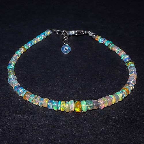 Miniatura 2 de InfinityGemsArt Natural Black Opal Gemstone Dainty Beads Bracelet Women, October Birthstone, Healing Crystals, Gorgeous Jewelry Gift, 925 Sterling