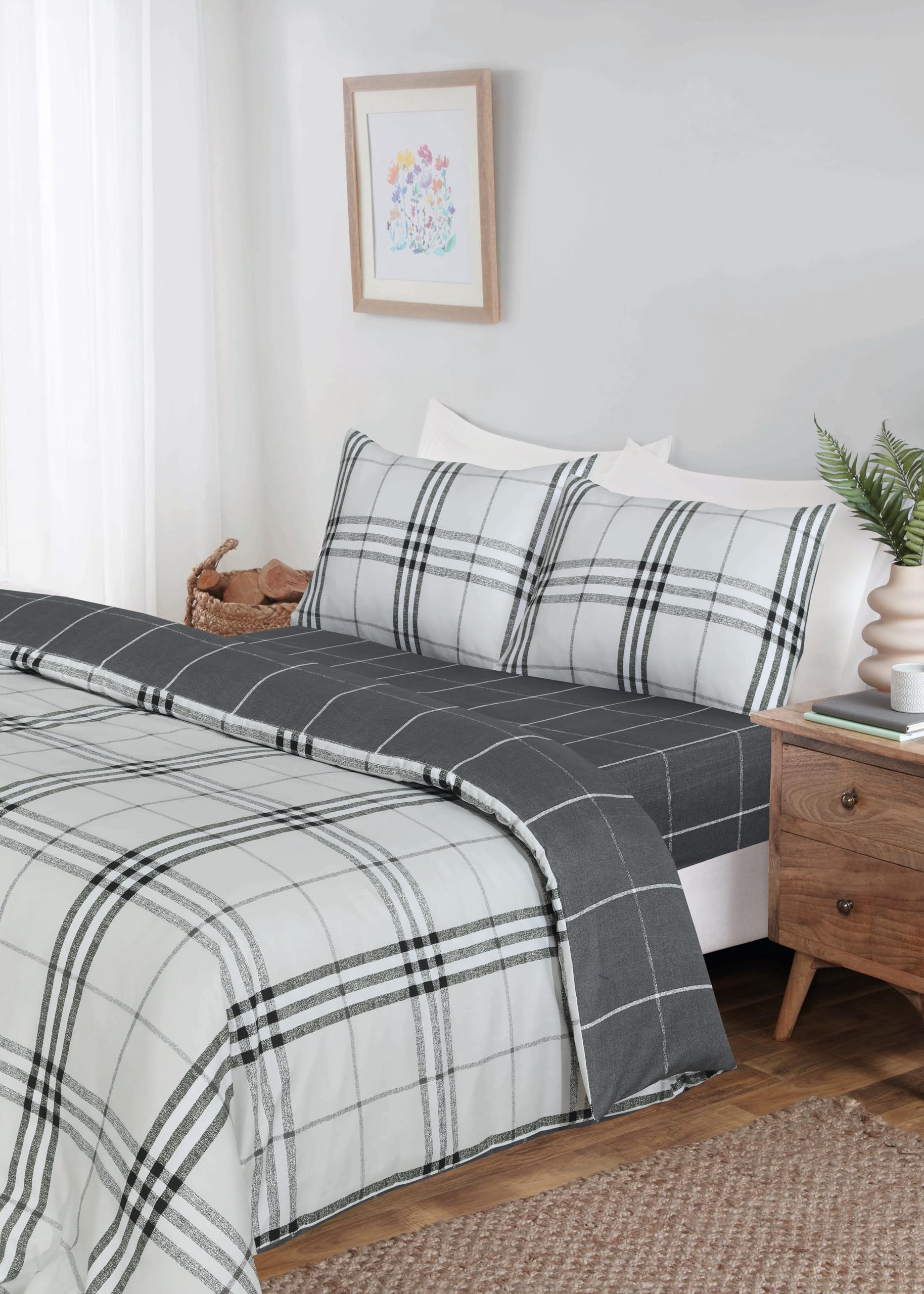 Parure de lit King Size drap-housse assorti taie d'oreiller à carreaux lit double Rapport Home