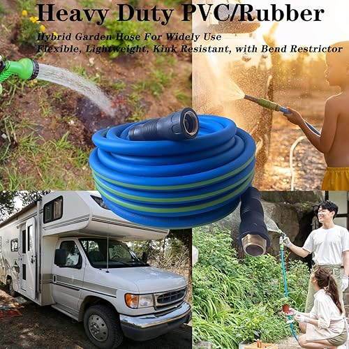 Miniatura 6 de Manguera de jardín de 58 pulgadas x 15 pies, híbrida, sin torceduras, resistente, ligera, flexible, accesorios masculino femenino, mango y latón