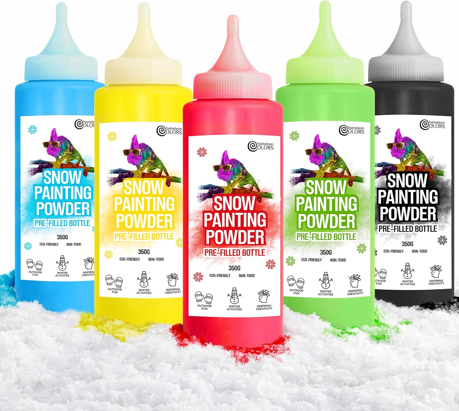 Chameleon Colors Snow Painting Kit - 10 Pack - 5 Vibrant Colors - 5 Squirt Bottles - Art Craft Kit for Snow Decorations - Color Powder Paint - Non-Toxic & Biodegradable