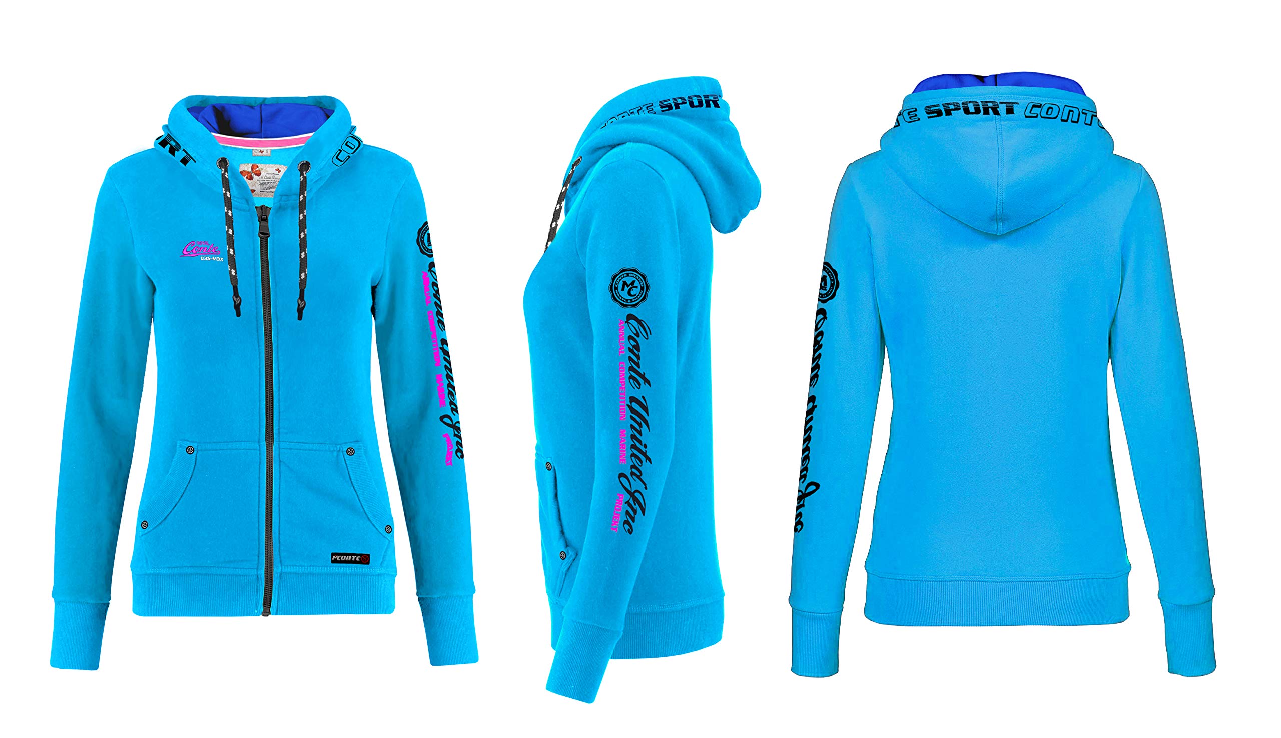 M.Conte Rachel Damen Hoodie Sweater Sweat-Shirt-Jacke S M L XL Weiss Blau Grau Schwarz Pink Mit Kapuze