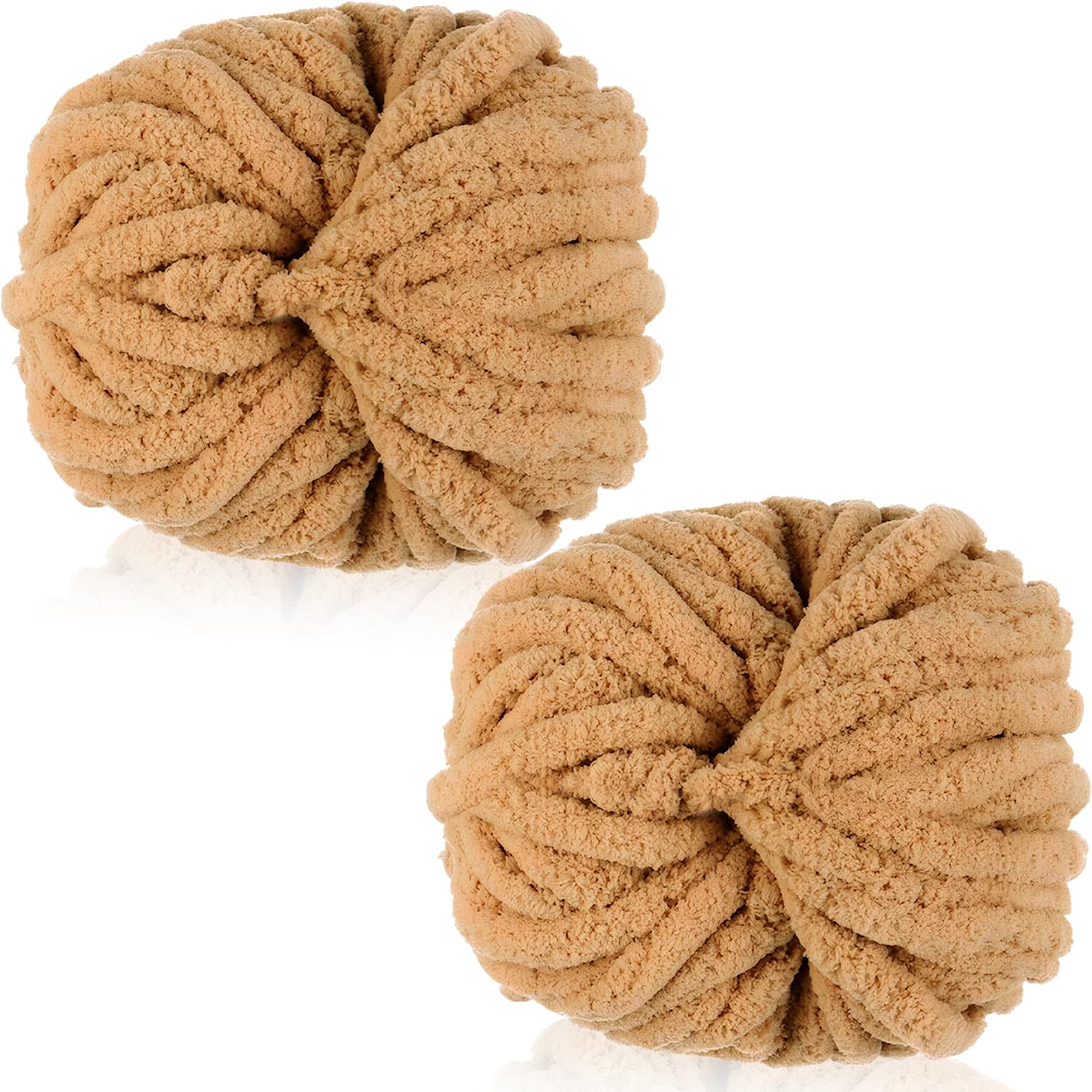 Exquilnova 2 Pack Chunky Yarn for Hand Knitting,Multiple Colors Chenille Yarn for Knitting & Crochet,Soft Chunky Wool for Blankets,Cushion,Scarves,Pet Beds,Bags,Hats,Sweaters(Milk Tea)