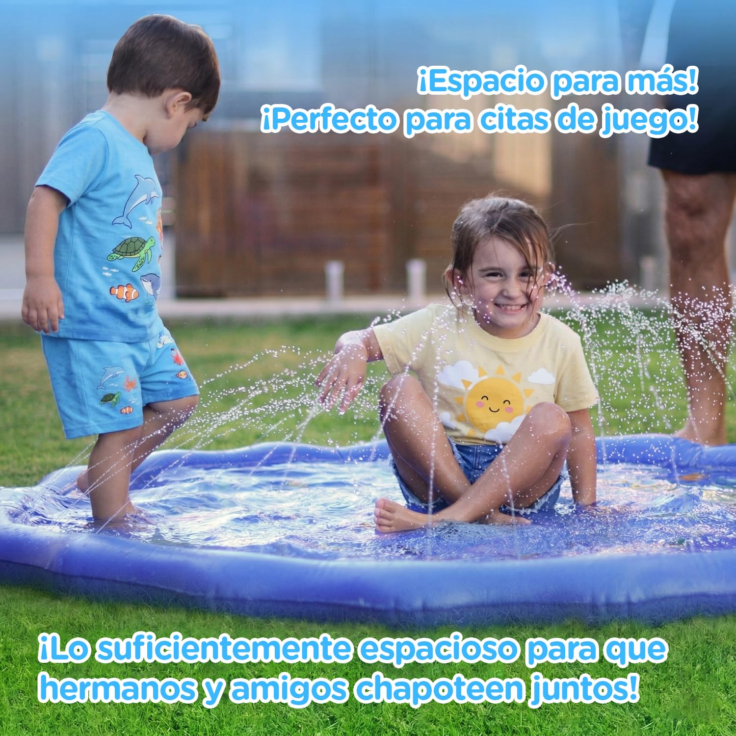 KiddoSpace Splash Pad para niños: alfombra acuática antideslizante para exteriores con diseños educativos, divertida actividad de verano en el jardín para bebés y niños, incluye kit de reparación y ta