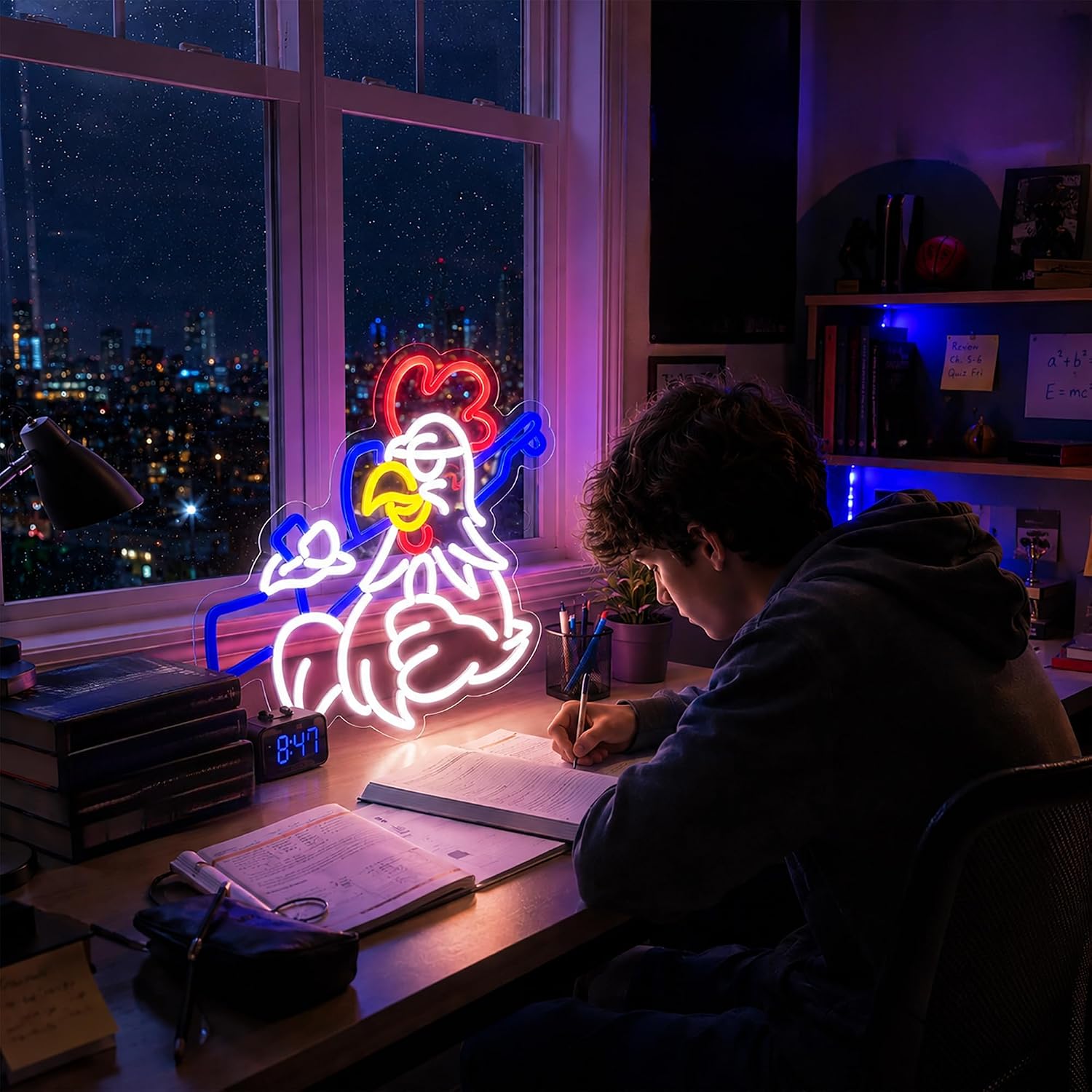 Fighting Chicken Neon Sign Boy Room Game Room Decor Bar Party Led Neon Lights Signs for Wall Decor USB Powered Led for Room Decoration