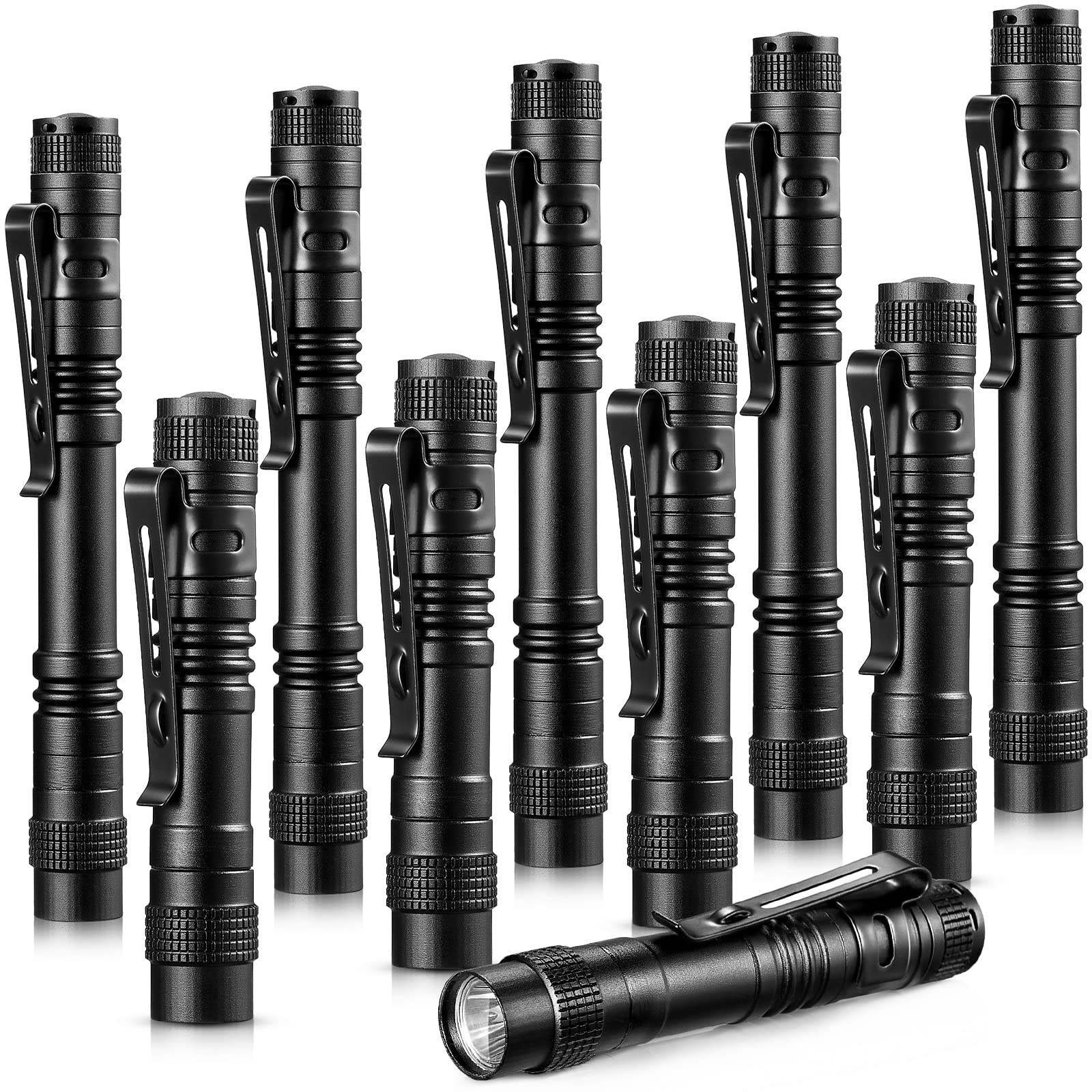 Honoson 10 Pieces Mini Pen Light Flashlight Small LED Pen Light Aluminum Pocket Flashlight with Clip for Inspection Camping Emergency Diary Lighting(3.5 Inches, 5.2 Inches)