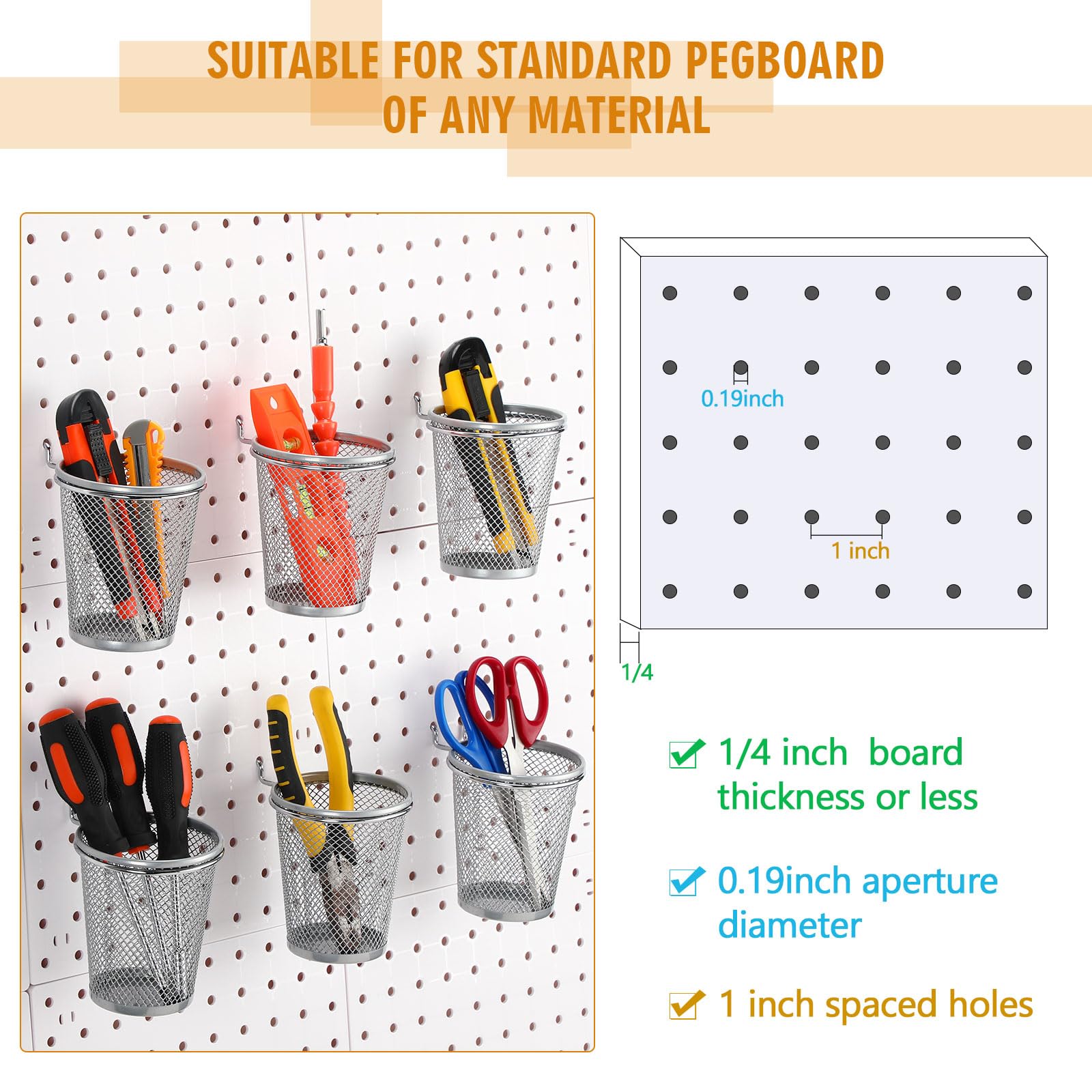 Spakon 6 Sets Pegboard Cups With Ring Hooks Pegboard Bin Holder Pegboard Organizer Multipurpose Pen Cup Metal Pencil Holder Peg Boards Accessories For Desk Classroom Office Garage Workshop Black - View #2