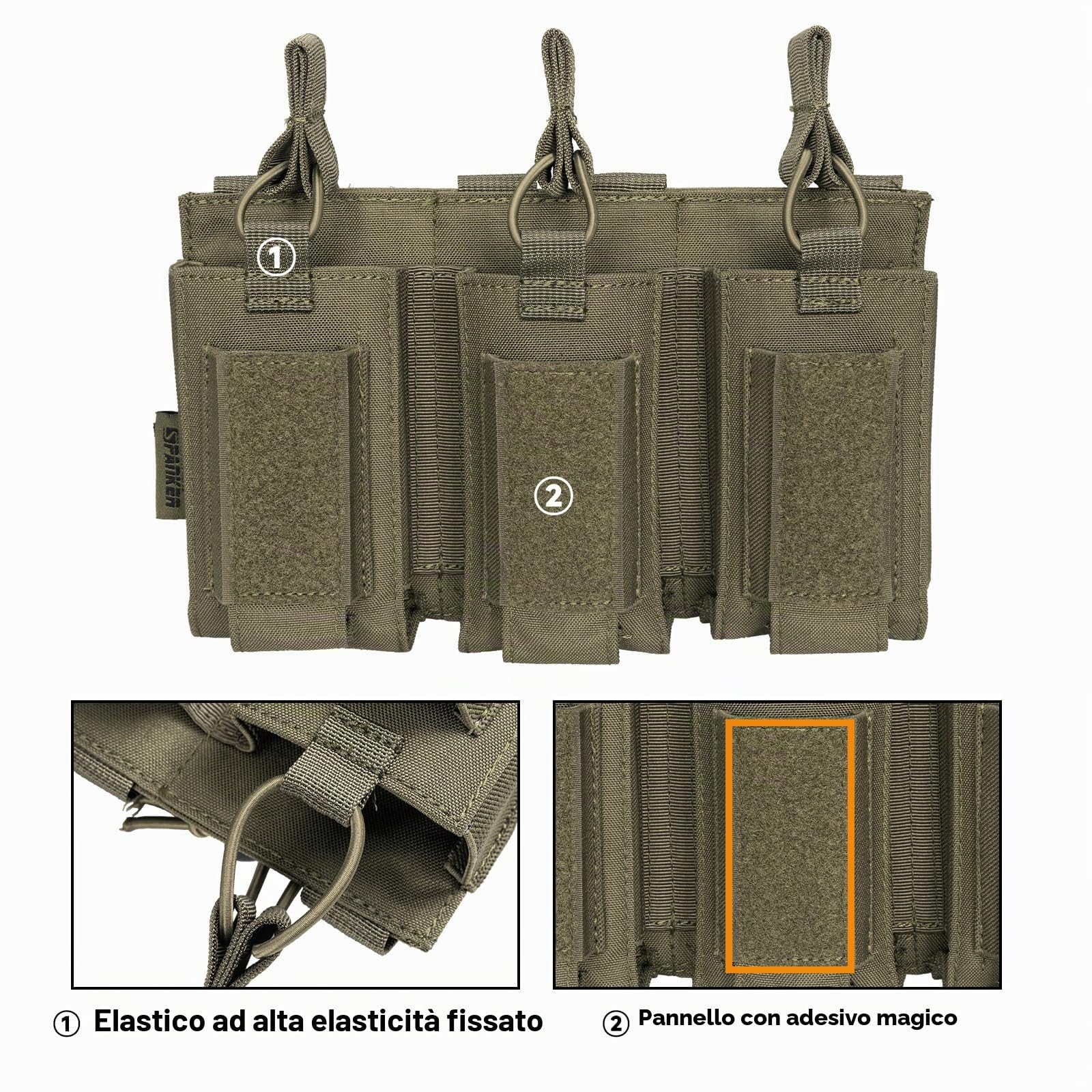 EXCELLENT ELITE SPANKER Custodia a Cielo Aperto per Caricatori Singoli/Doppi/Tripli Molle per M4 M14 M16 AK AR Elastico per Caricatori per Sacchetto Pistola Mag