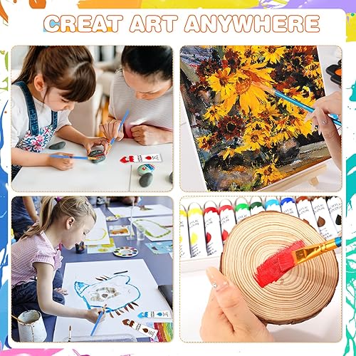Miniatura 7 de Juego de 2 pinturas acrílicas de 12 colores, 20 pinceles, 24 pinturas para adultos, niños, principiantes, artistas profesionales, kit de pintura no