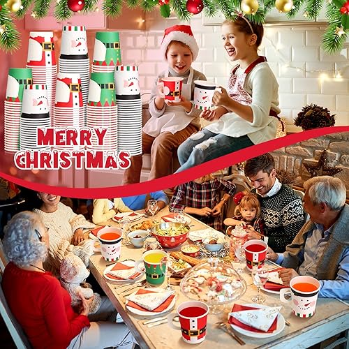 Miniatura 5 de 75 tazas de papel espresso de Navidad de 7 onzas, tazas de Navidad con asas, Papá Noel, elfo, muñeco de nieve, tazas de té desechables, tazas