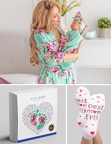 Miniatura 6 de ECO BABY - Conjunto de bata y manta para mamá y yo  Bata de maternidad y conjunto de bebé a juego para niña, niño  Parto hospitalario y parto