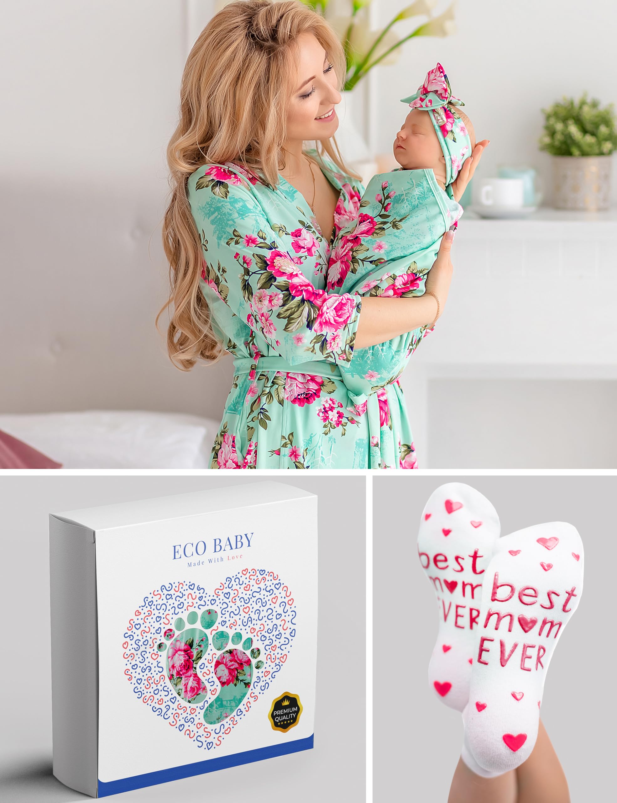 ECO BABY Mommy and Me zestaw szlafroków i pieluszek, szlafrok ciążowy i pasujący zestaw niemowlęcy dla dziewczynki, chłopca, poród do szpitala