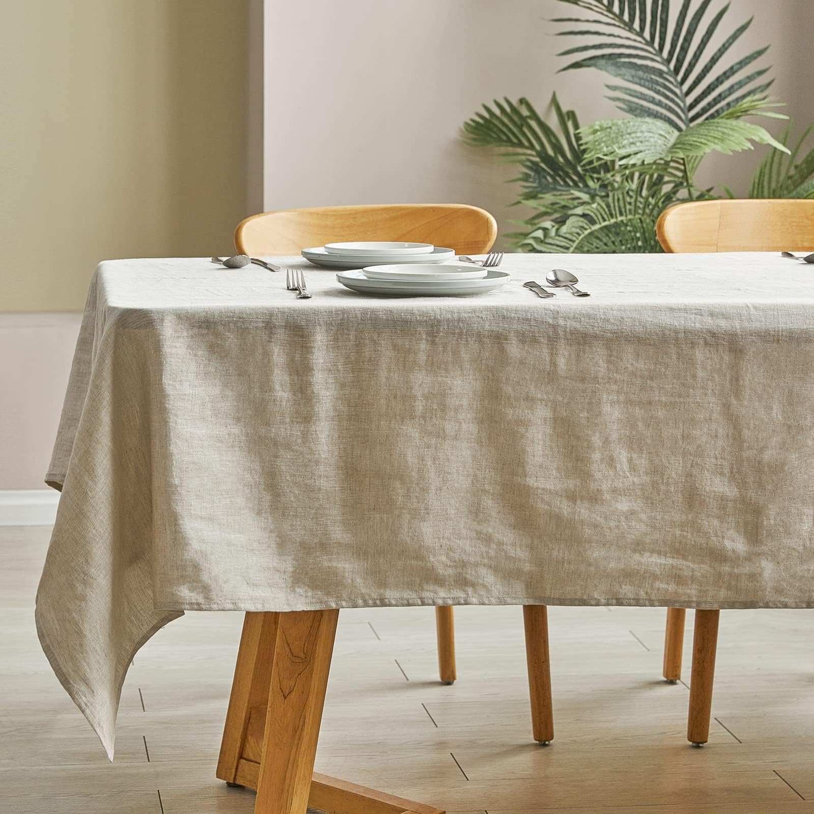 Table Cloth Rectangle Table, Linen Table Cloth, Linen Tablecloth 60 x 84 Inches for 6-Foot Rectangle Tables, Washable Cloths for Spring, Party, Indoor, Outdoor Kitchen Dining Table (Nature)