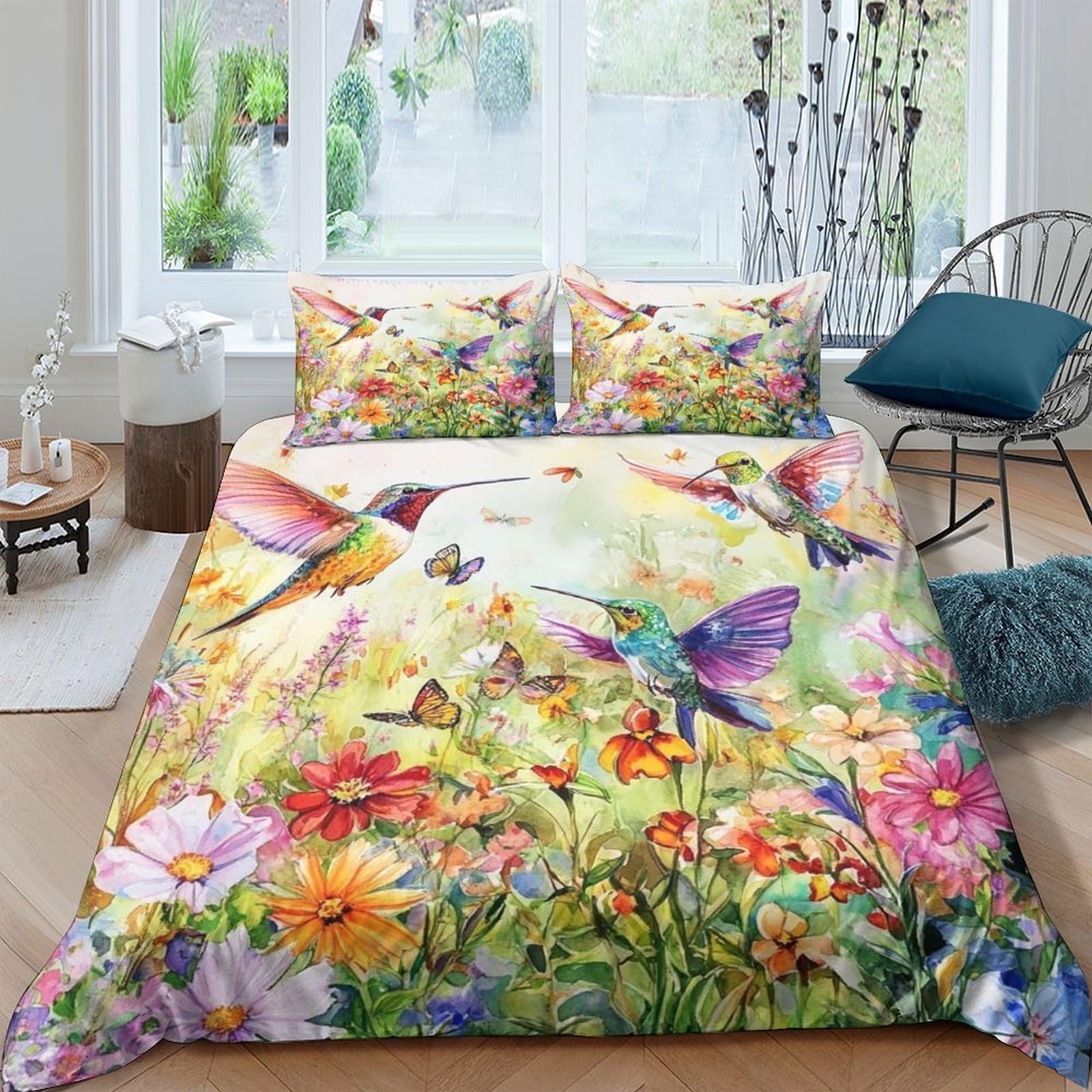 Ctjqhvkz Style-2 3D Printed Hummingbird Floral Fitted Sheet Microfiber Soft Breathable Butterfly Bed Cover For Bedroom Dorm Decor Single（135X200cm）