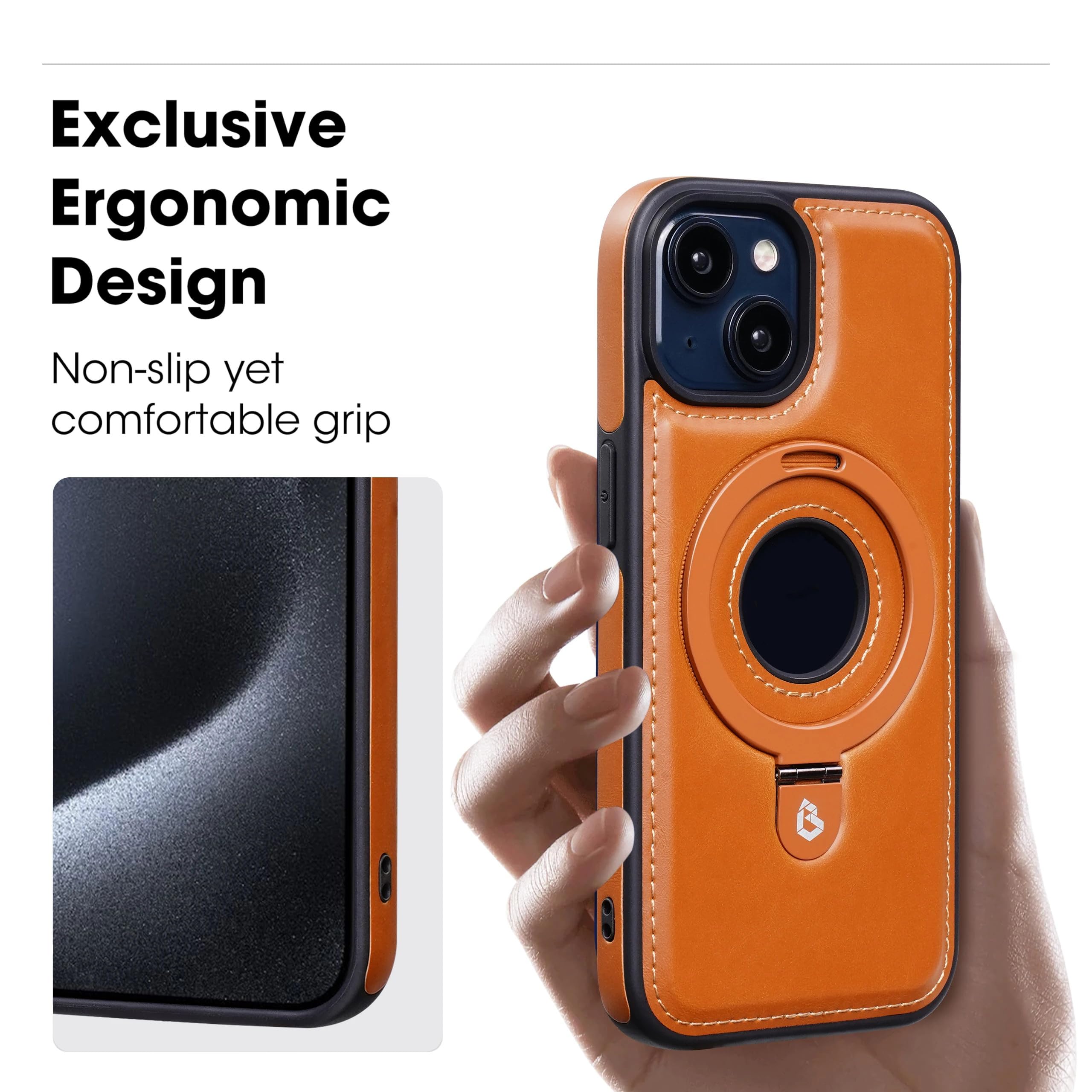 Für iPhone 15 Plus PU-Leder Magnetringständer-Telefonhülle Magnetische kabellose Ladehülle (Für iPhone 15 Plus/Schwarz)