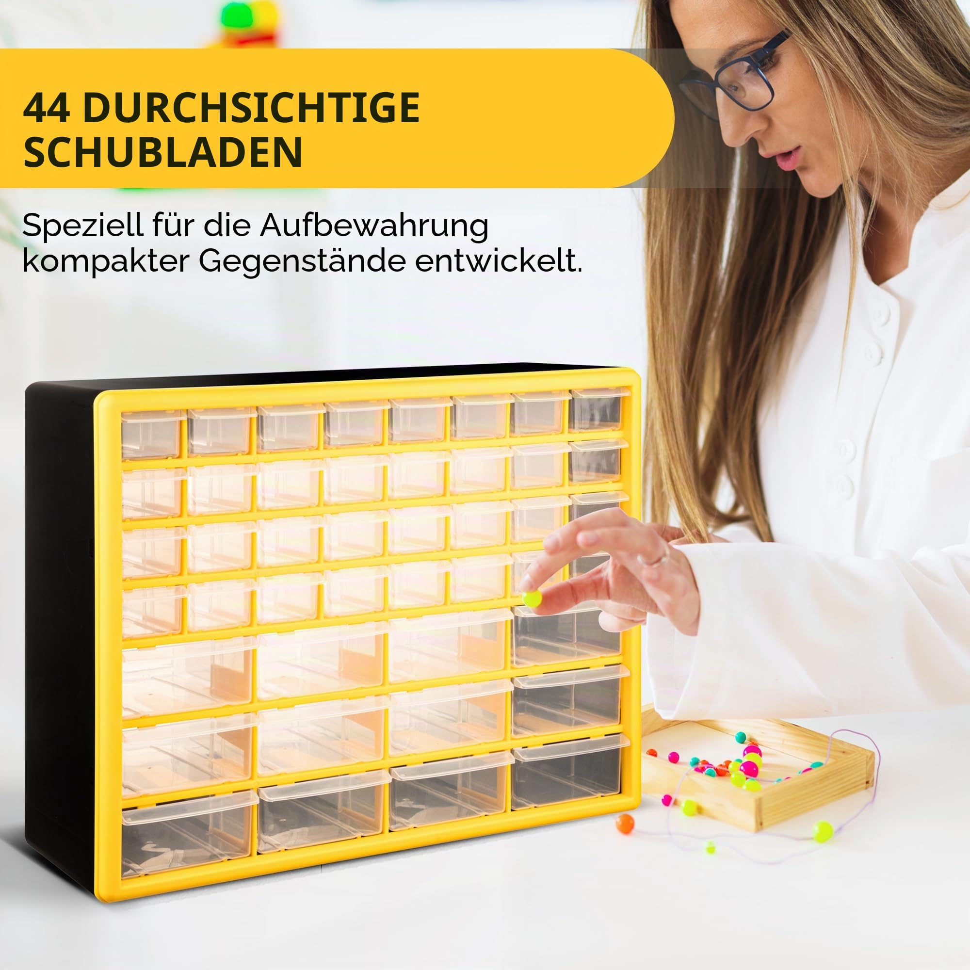 CraftGenes 44 Schubladen Schraubenaufbewahrung Organizer Schrank, Wandmontage Kleinteile Lagerung mit verstellbaren Trennwänden, Kunststoff Werkzeug Schubladeneinheit für Garage, Werkstatt & Handwerk
