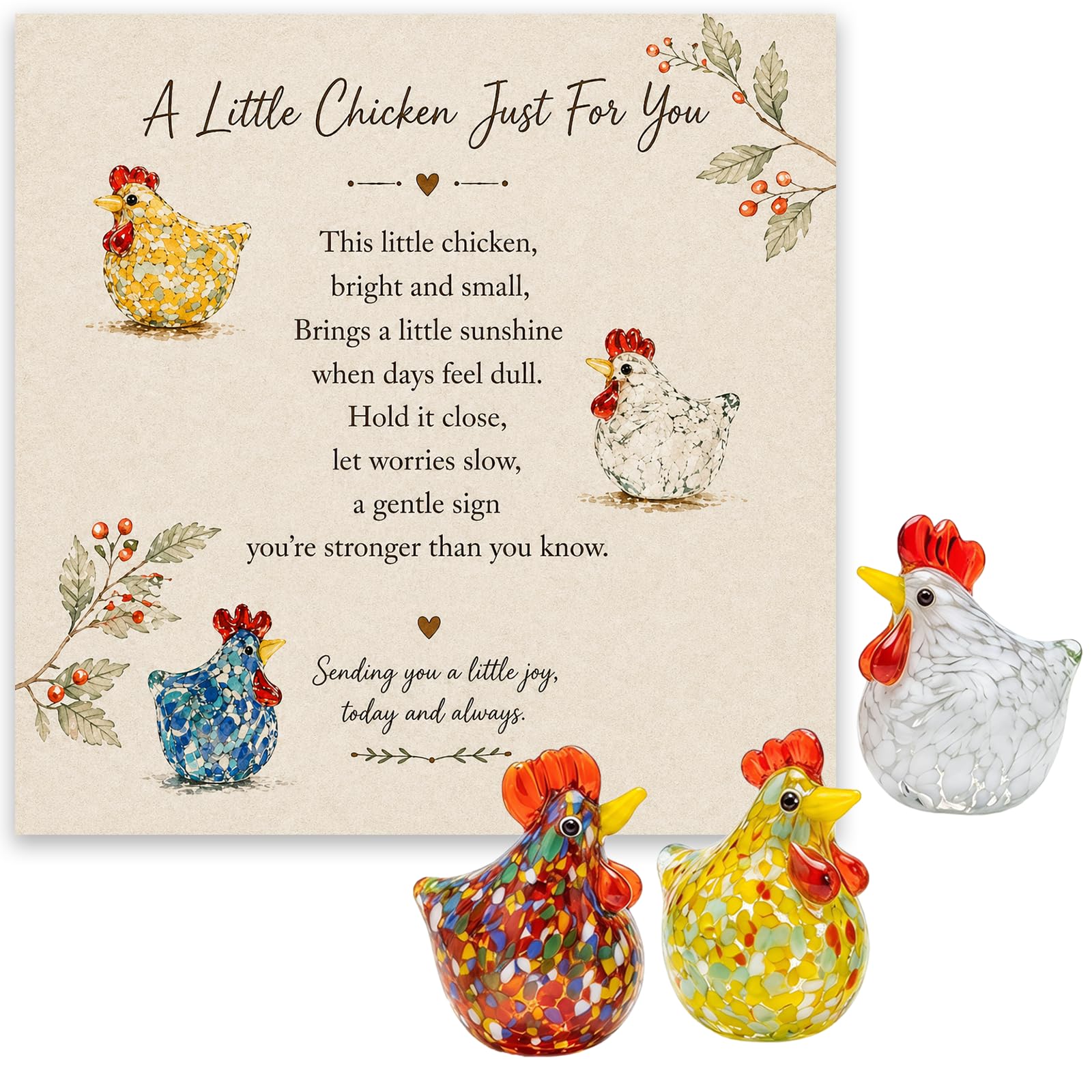 PHIOMUUE Mini Glass Rooster Figurines, Colorful hand-blown glass chicks, Bright Farm Animal, Mini Glass Art, Gift For Granma, Women & Friends, Farm Thanksgiving Centerpiece Dec (Yellow)