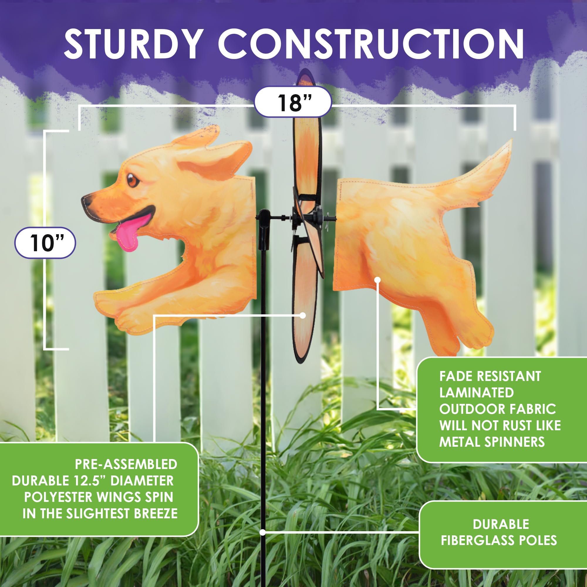 Premier Kites Petite Spinner Golden Retriever - Skurriles Windspiel für Hof & Garten, strapazierfähiges, wetterbeständiges Gewebe, einfach zu montieren, Outdoor-Dekor für Terrassen, Rasenflächen und