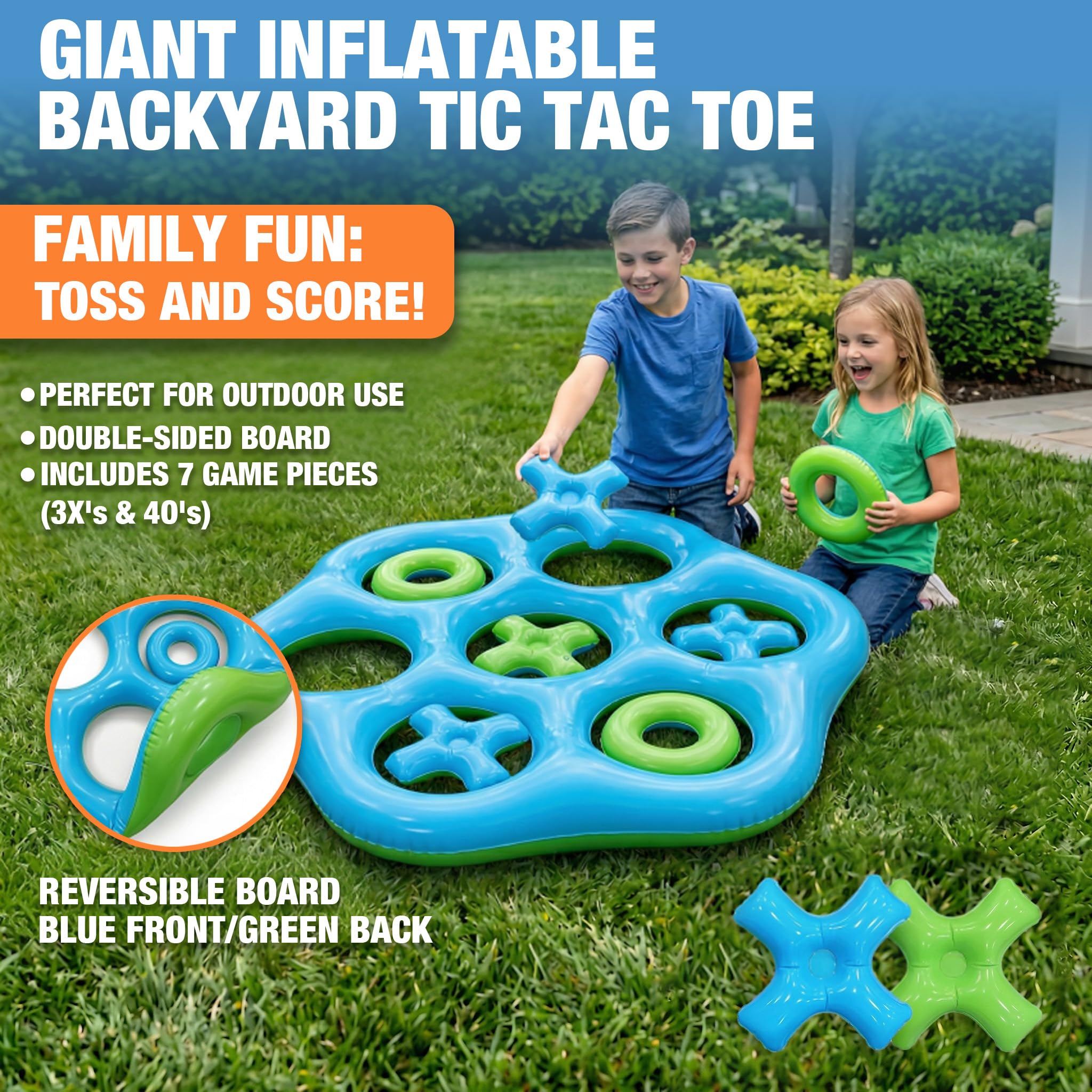 Juego Tres en Raya Hinchable para Piscina, Juego Flotante Grande con 6 Piezas, Juego de Agua para Niños y Adultos, Fiesta de Verano Exterior (Hexágono Azul y Verde)