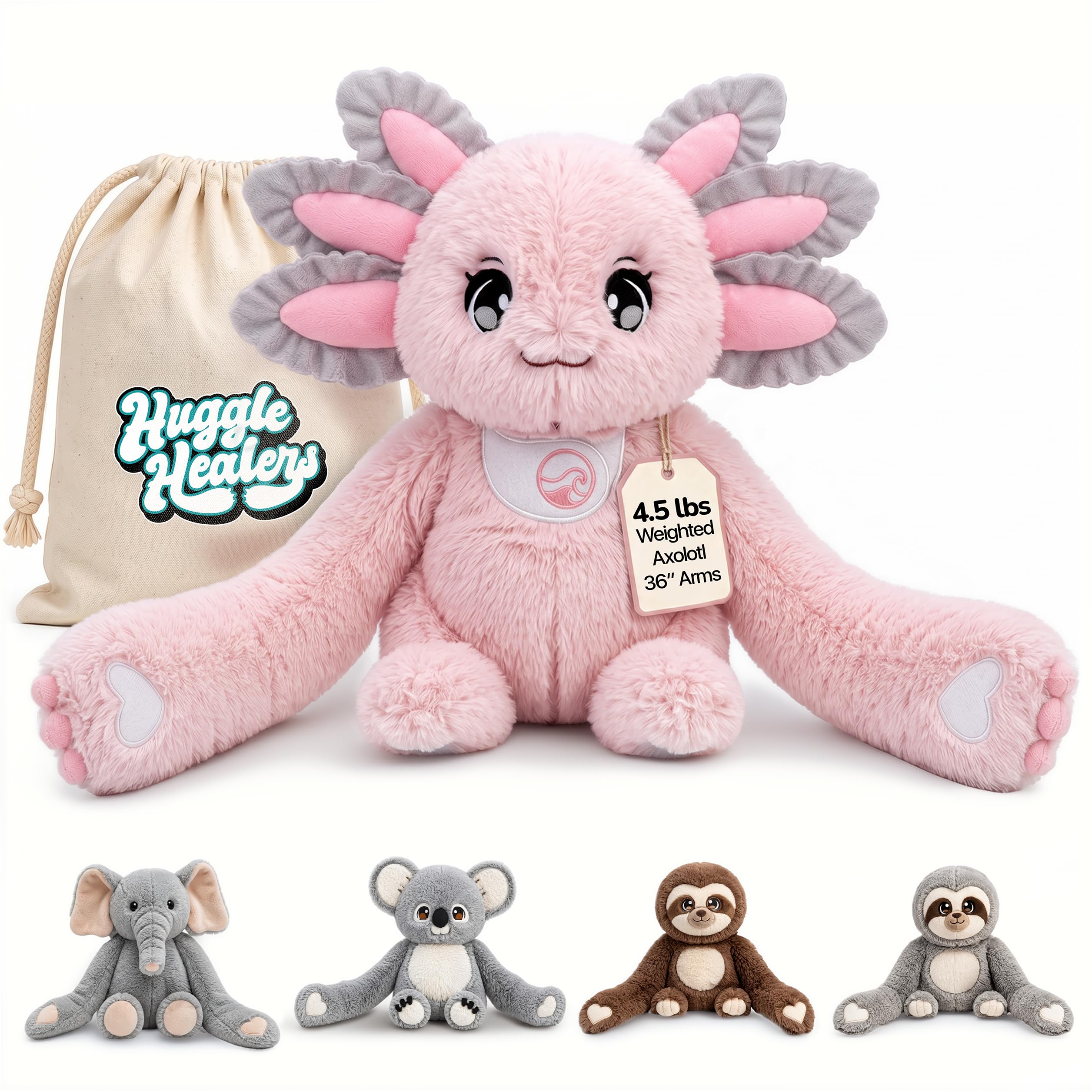 Huggle Healers® Ula Weighted Axolotl – Weighted Stuffed Animal with Long Weighted Arms for Real Hugs | 4.5lb / 2kg Soft Cuddly Toy for Comfort | Gentle Weighted Plush for Adults & Kids — image 1