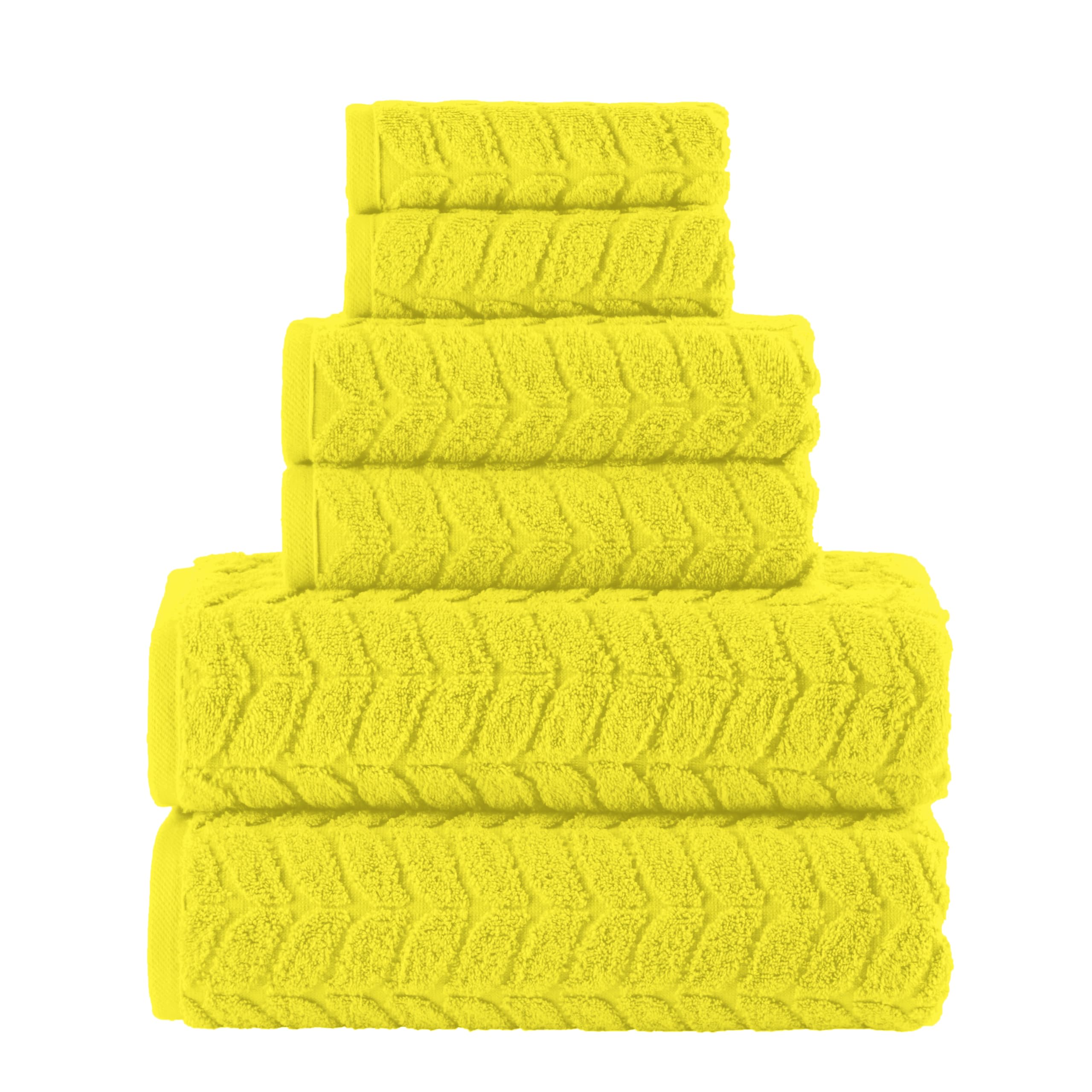 Elegant Comfort Luxury 6-Piece 100% Turkish Cotton Jacquard Braided Textured Premium Hotel Quality Towel Set– Soft and Absorbent, Includes 2 Bath Towels, 2 Hand Towels and 2 Washcloths, Yellow