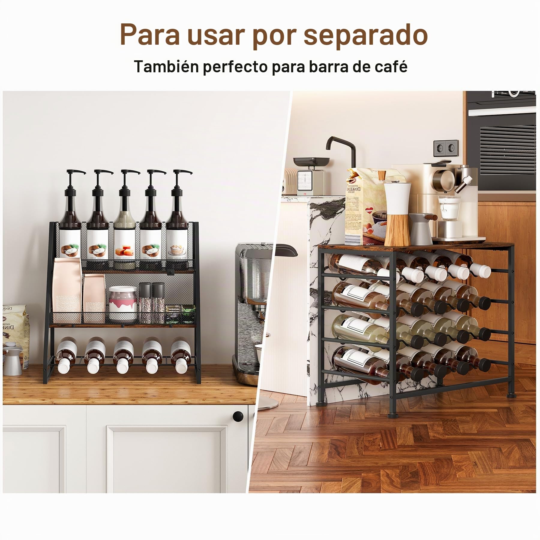 TQVAI Estantes Independientes para Vino Estante de Madera para 40 Botellas Estante de Almacenamiento para Organizar el Armario del Bar Doméstico, Negro/Antiguo