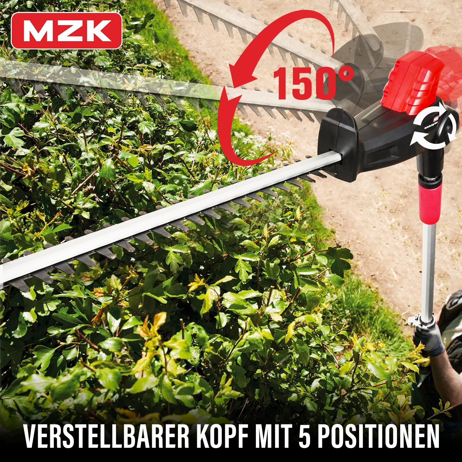 MZK 20V MAX Akku Teleskop-Heckenschere mit 58 cm Schnittlänge, 2.4 m Reichweite, elektrischer Heckenschneider mit Teleskopstiel und Multi-Winkel-Funktion (inkl. 2 Akkus und Ladegerät)