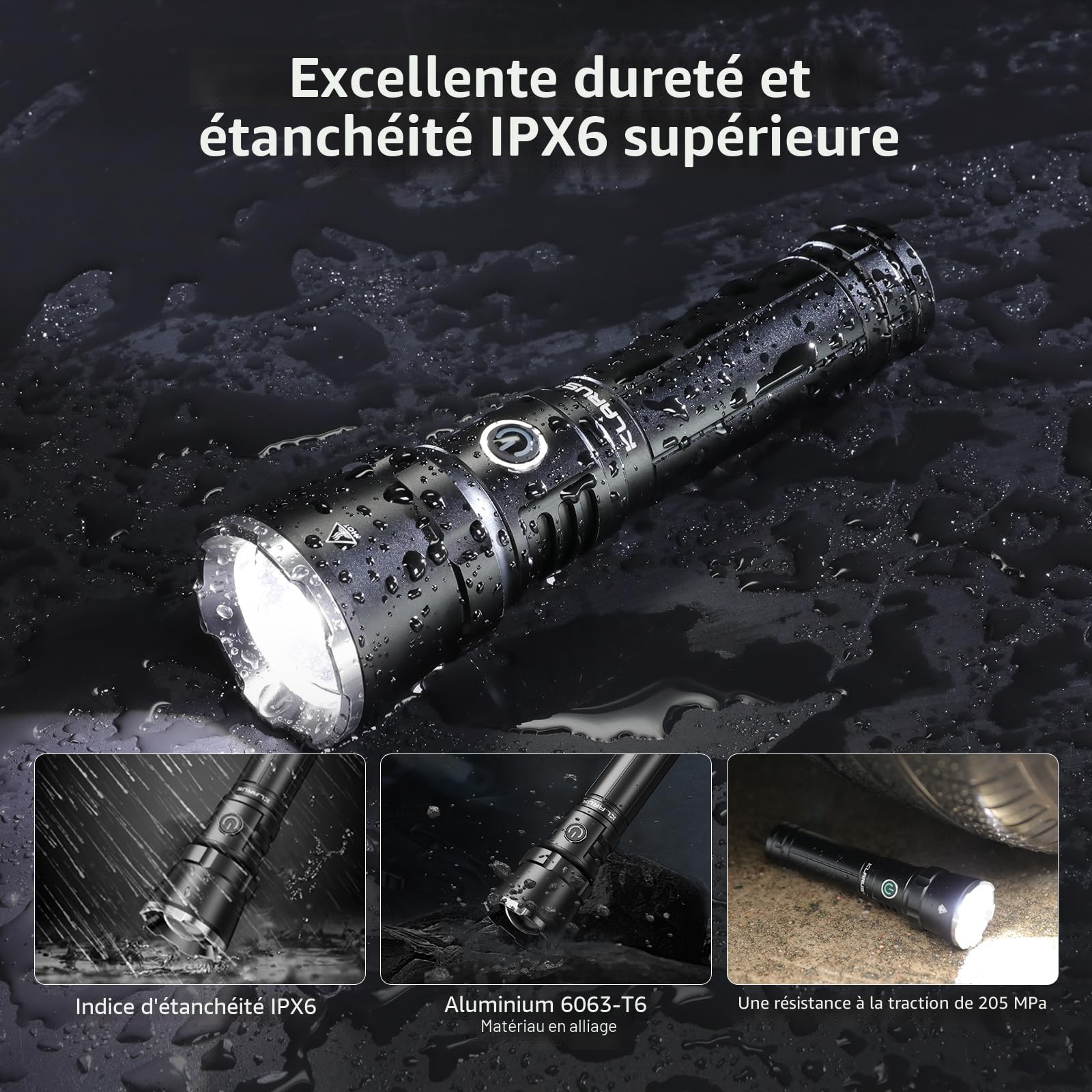 klarus EP12 Lampe de poche super lumineuse, 750 m, 4000 mAh, rechargeable, 2000 lumens, étanche IPX6, pour promener le chien, camping, outil d'urgence (EP12)