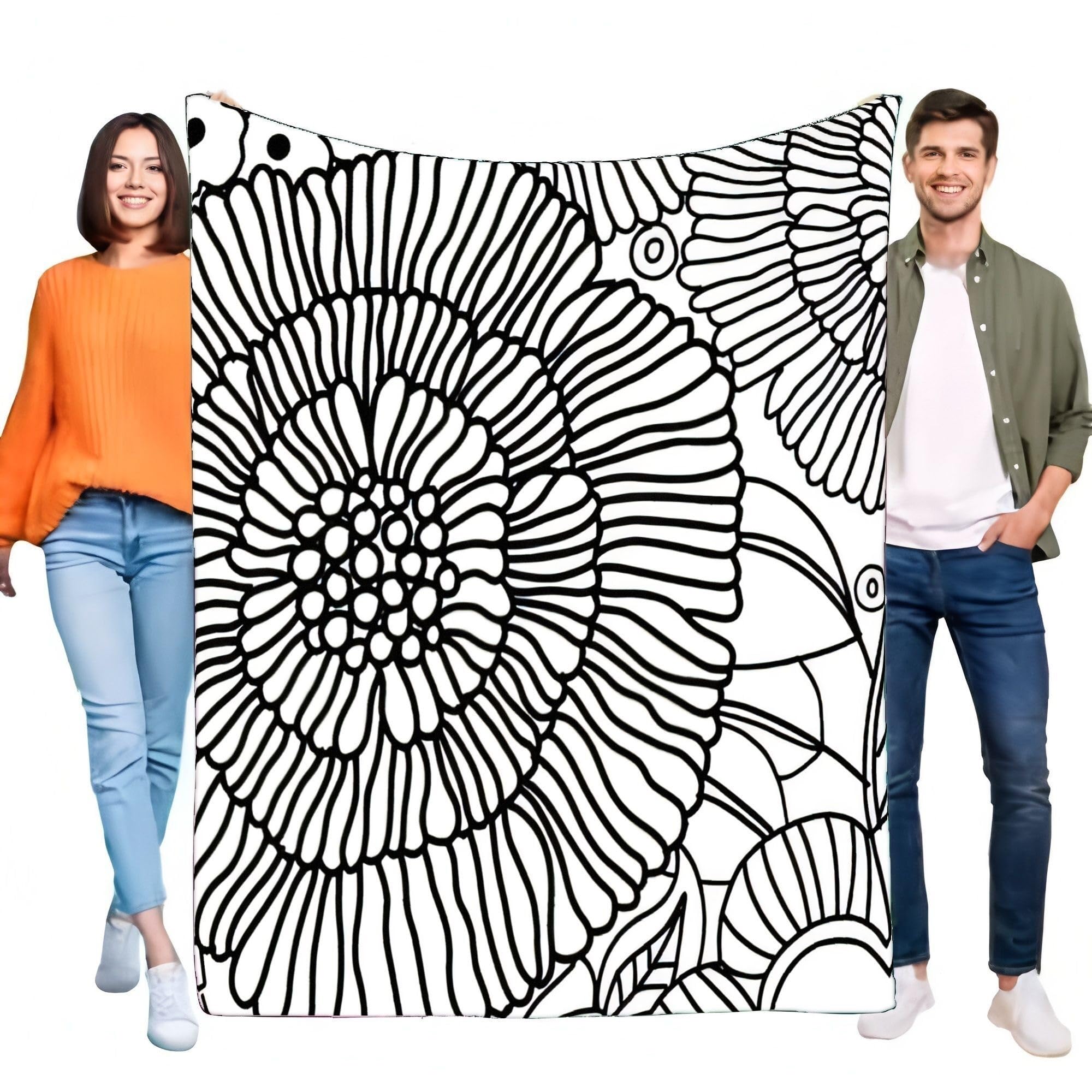 coperta da colorare Coperta da colorare creativa fai-da-te Nero Bianco Mandala floreale(70x100cm)