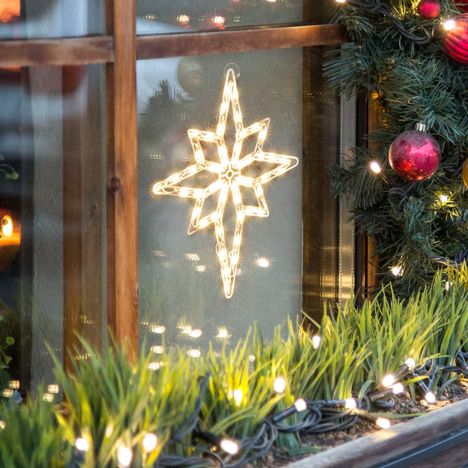 Weihnachts-Fenster-Silhouette-Lichter, beleuchteter Stern von Bethlehem, doppelseitige Dekorationen mit 50 Glühlampen, Mini-Licht, für Urlaub, Innenwand, Tür, Glasdekoration